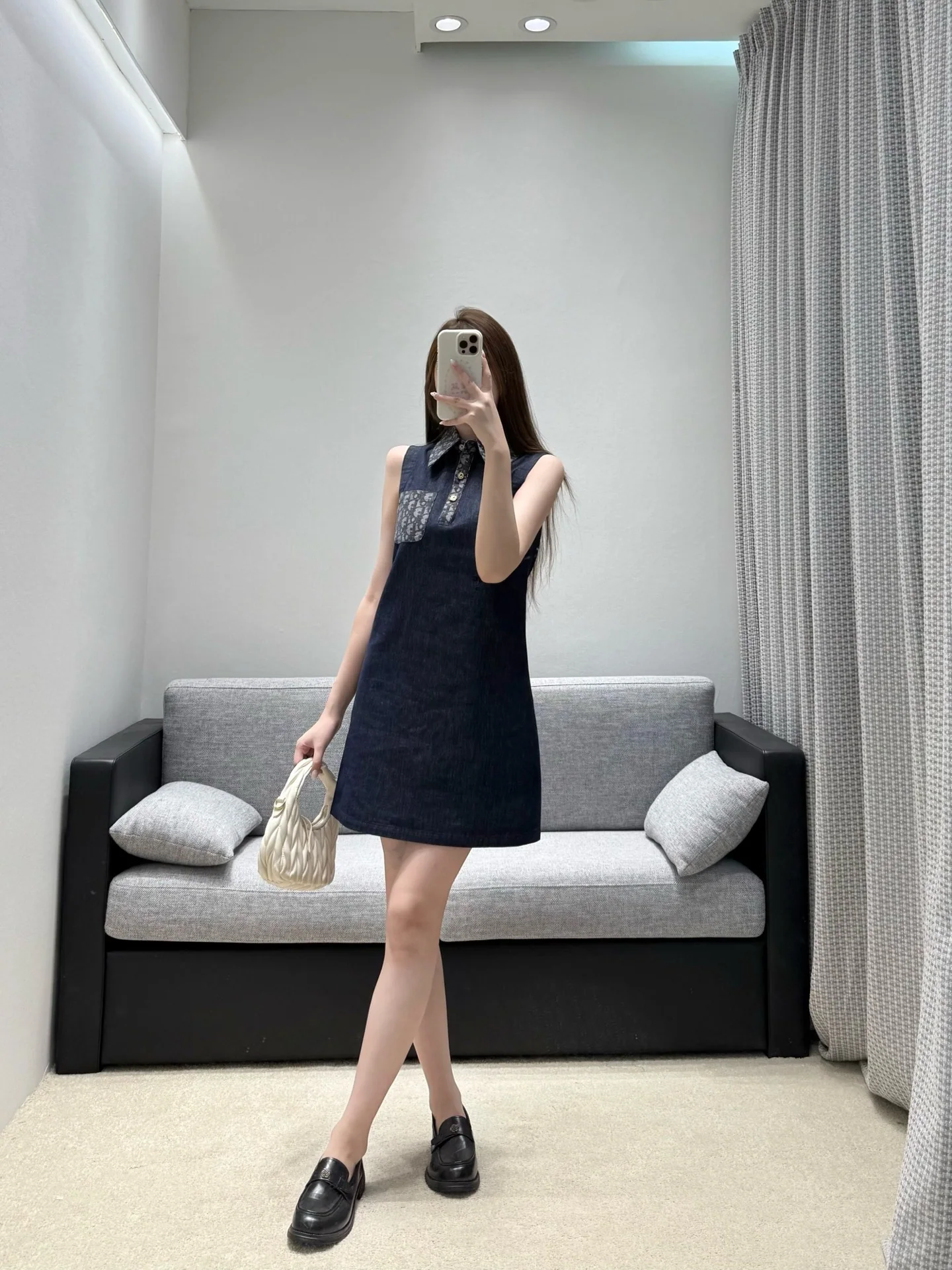 디올 데님 민소매 스트레이트 원피스 상세 이미지 4