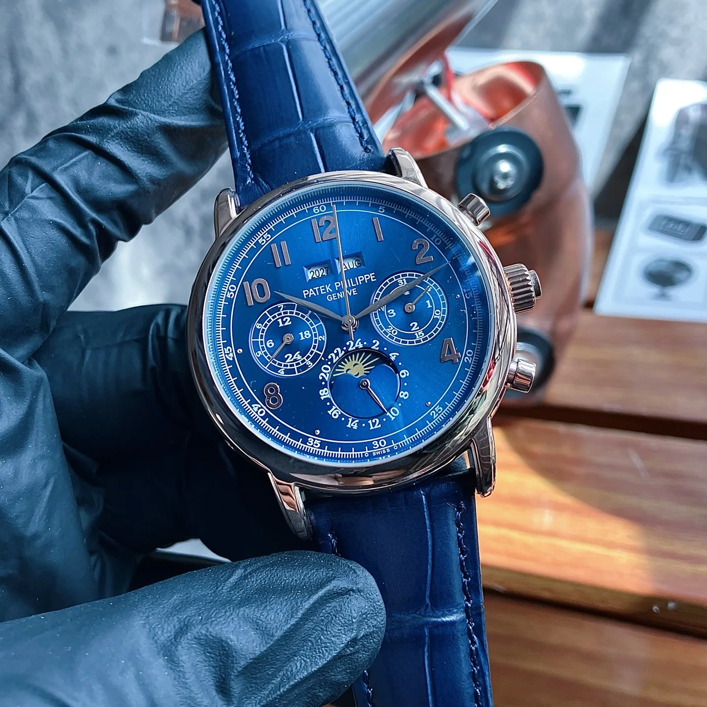 파텍필립 투르비용 드래곤 다이얼 자동 레더스트랩 스틸 레플리카 44145 Patek Philippe 상세 이미지 4