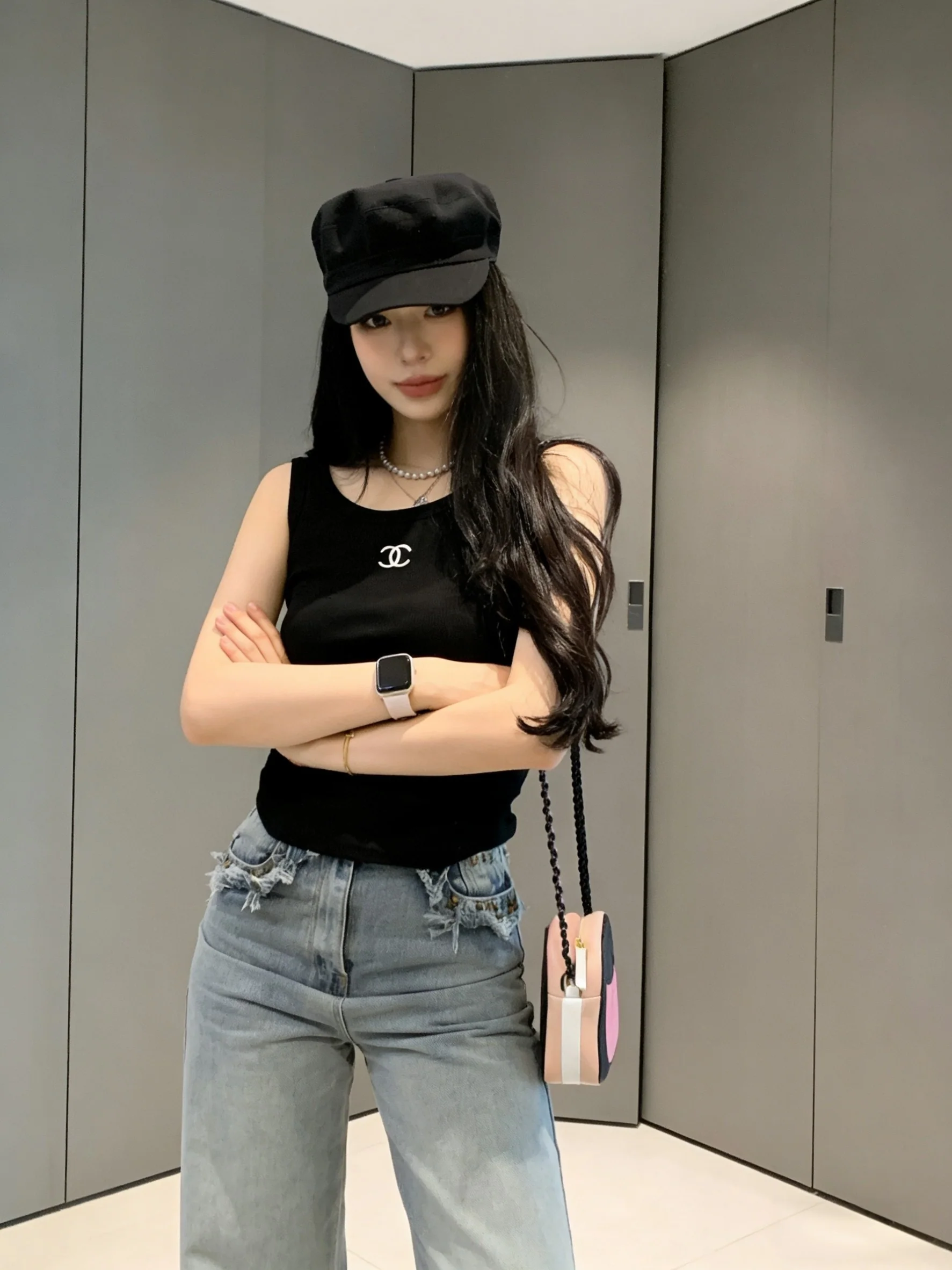 샤넬 클래식 더블 C 골지 여성 반팔티 상세 이미지 9