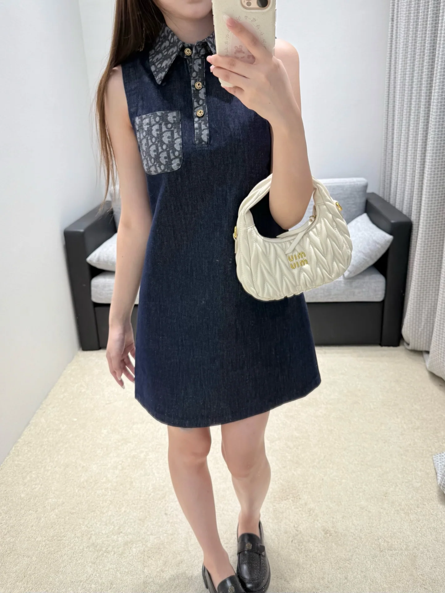 디올 데님 민소매 스트레이트 원피스 상세 이미지 2