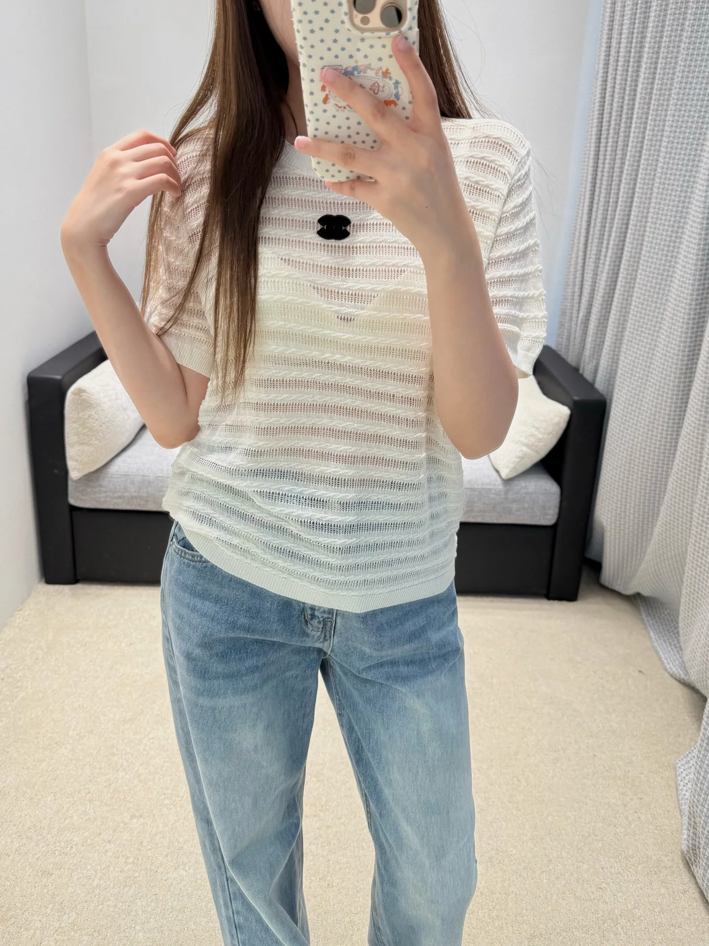 샤넬 시스루 웨이브 케이블 니트 반팔 티셔츠 상세 이미지 8