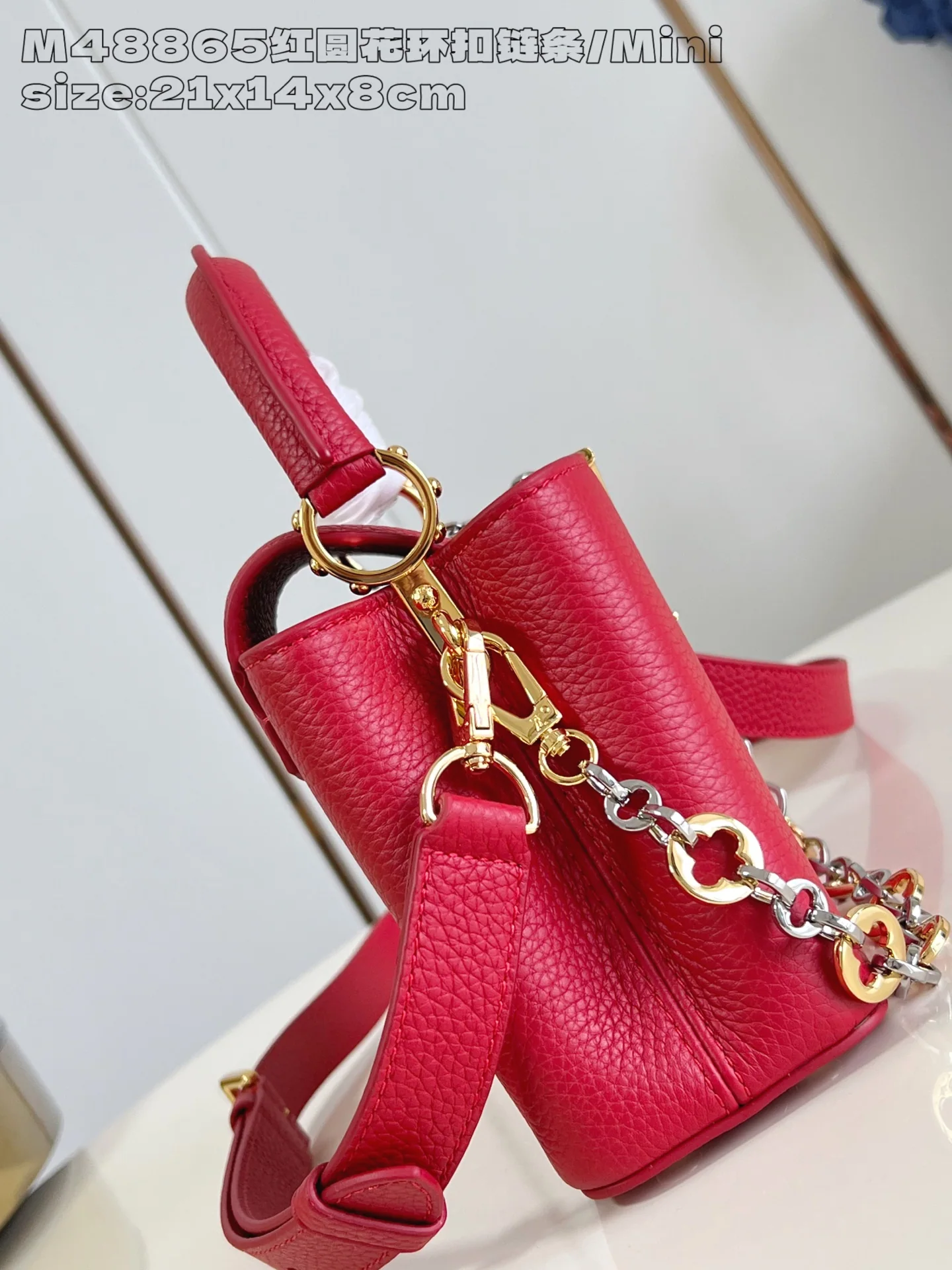 루이비통 M48865 레드 카푸신 핸드백 미니 상세 이미지 3