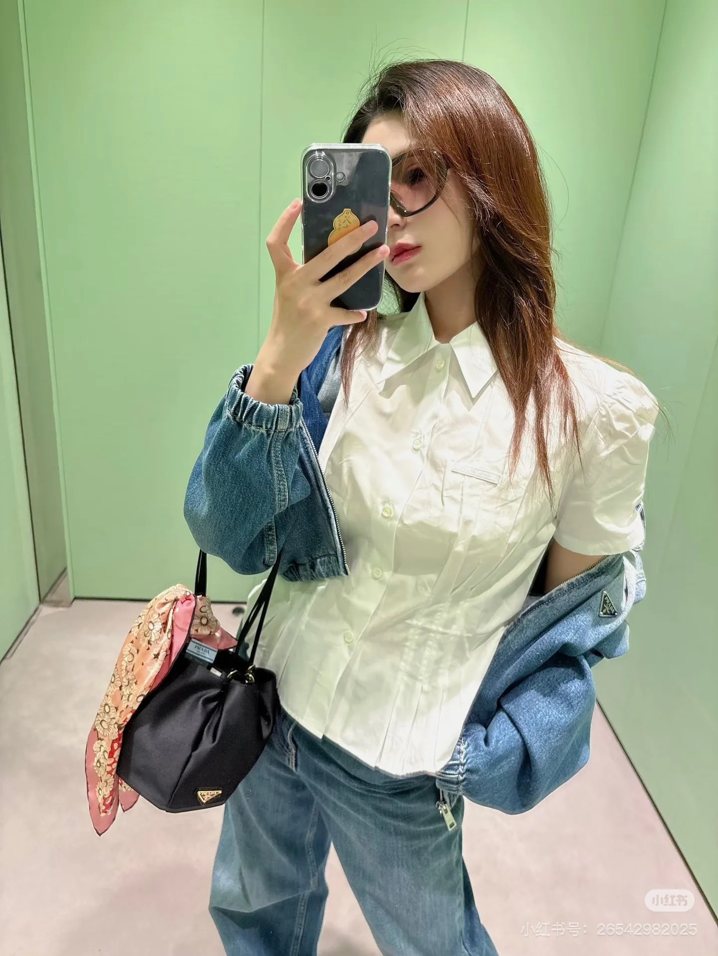 프라다 플리츠 웨스트 여성 반팔 셔츠 상세 이미지 4