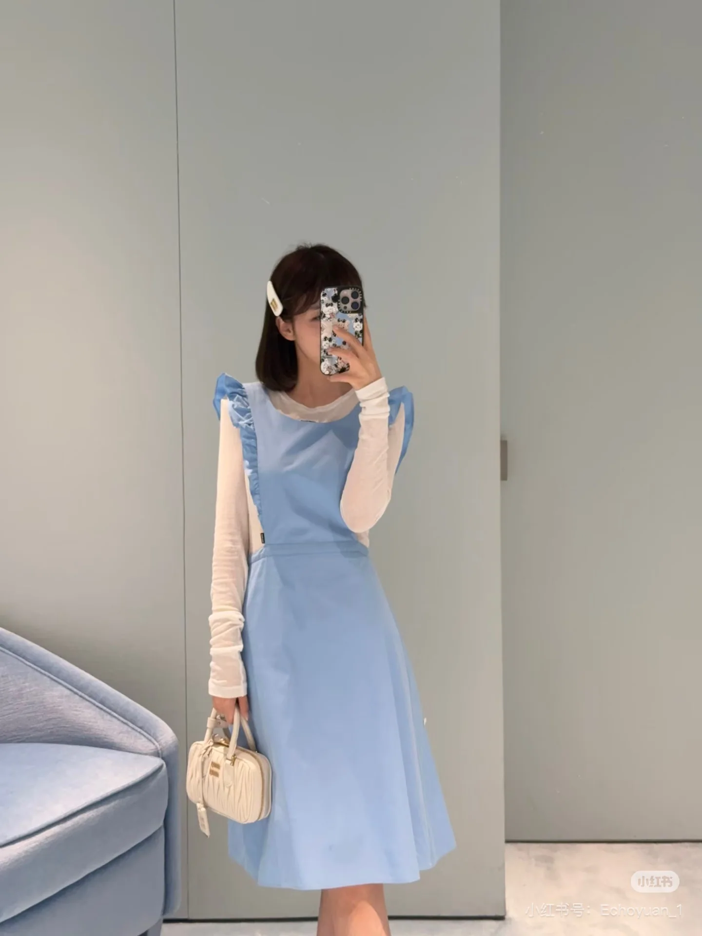 미우미우 프릴 민소매 A라인 원피스 상세 이미지 4