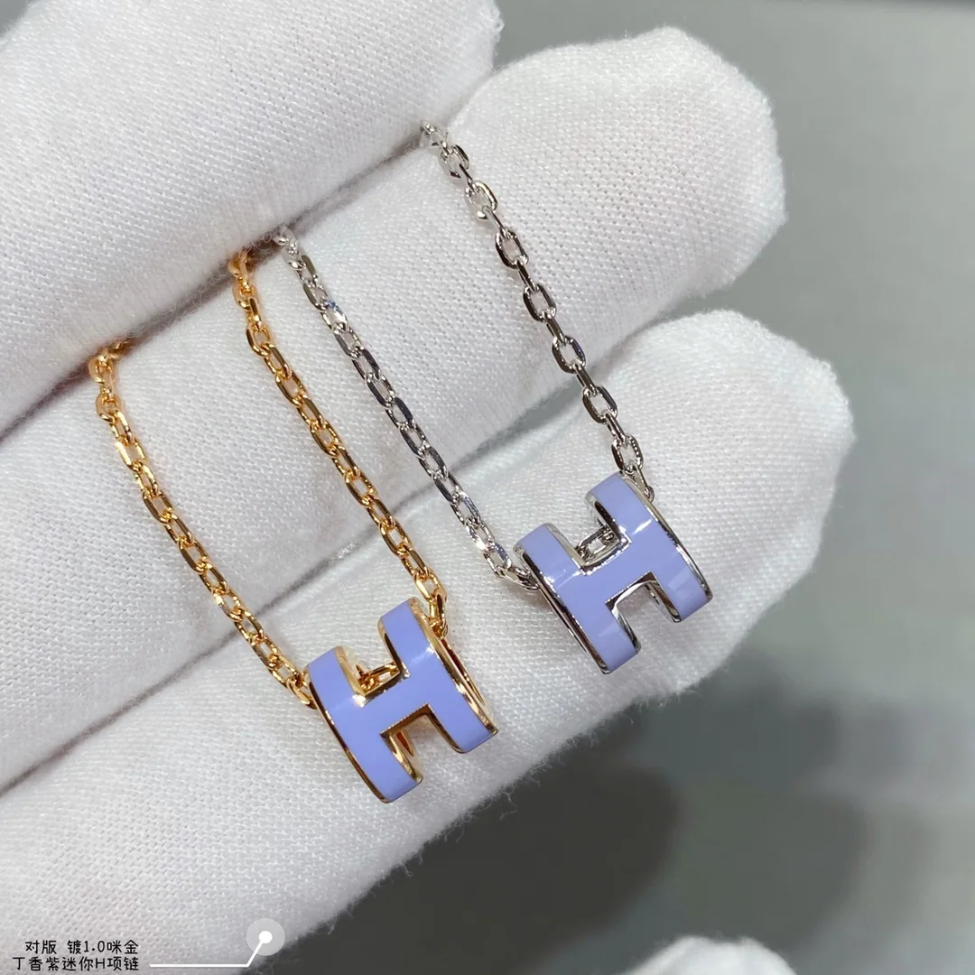 에르메스 라일락 퍼플 H 에나멜 목걸이 상세 이미지 2