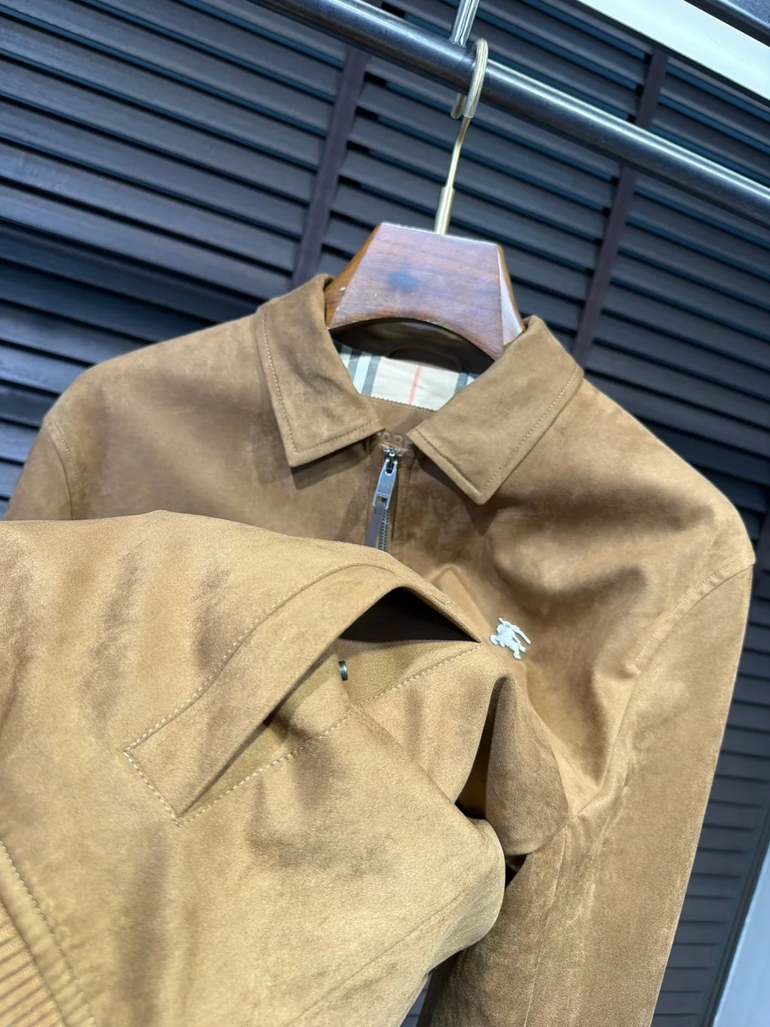 버버리 모터사이클 가죽 체크 자켓 상세 이미지 5