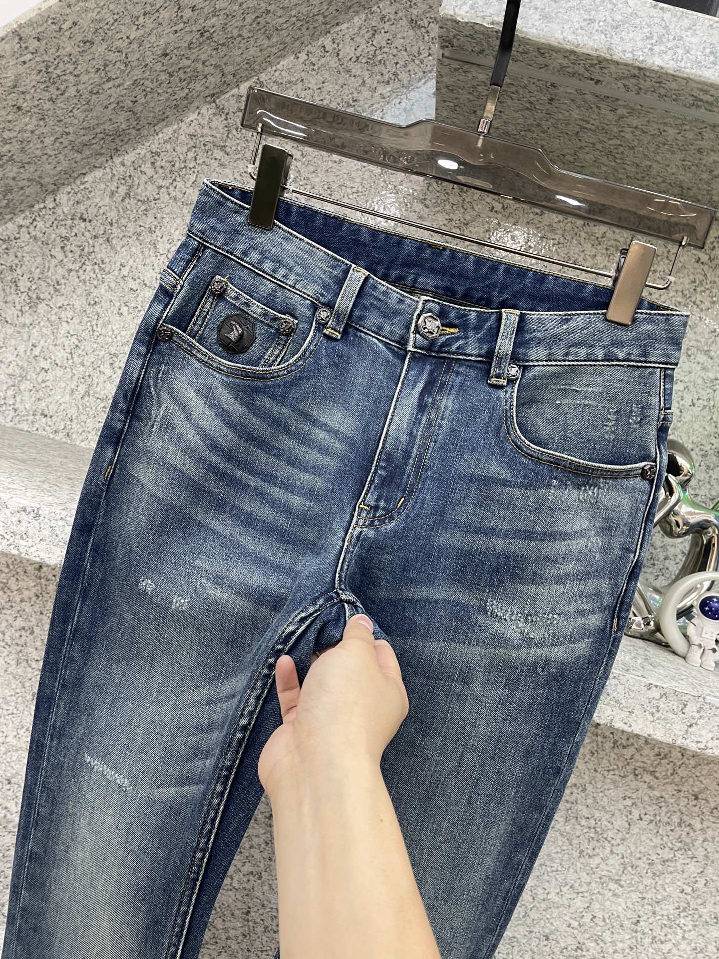 스테파노리치 클래식 자수 스트레치 슬림핏 남성 바지 상세 이미지 8