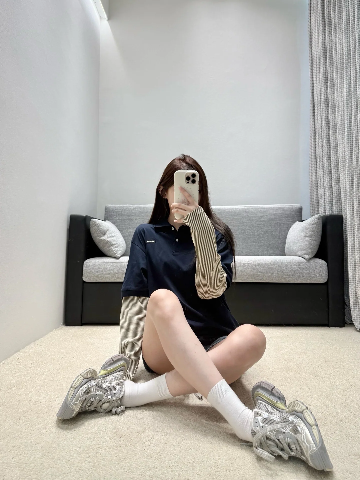 미우미우 네이비 블루 긴팔 투피스 티셔츠 상세 이미지 7
