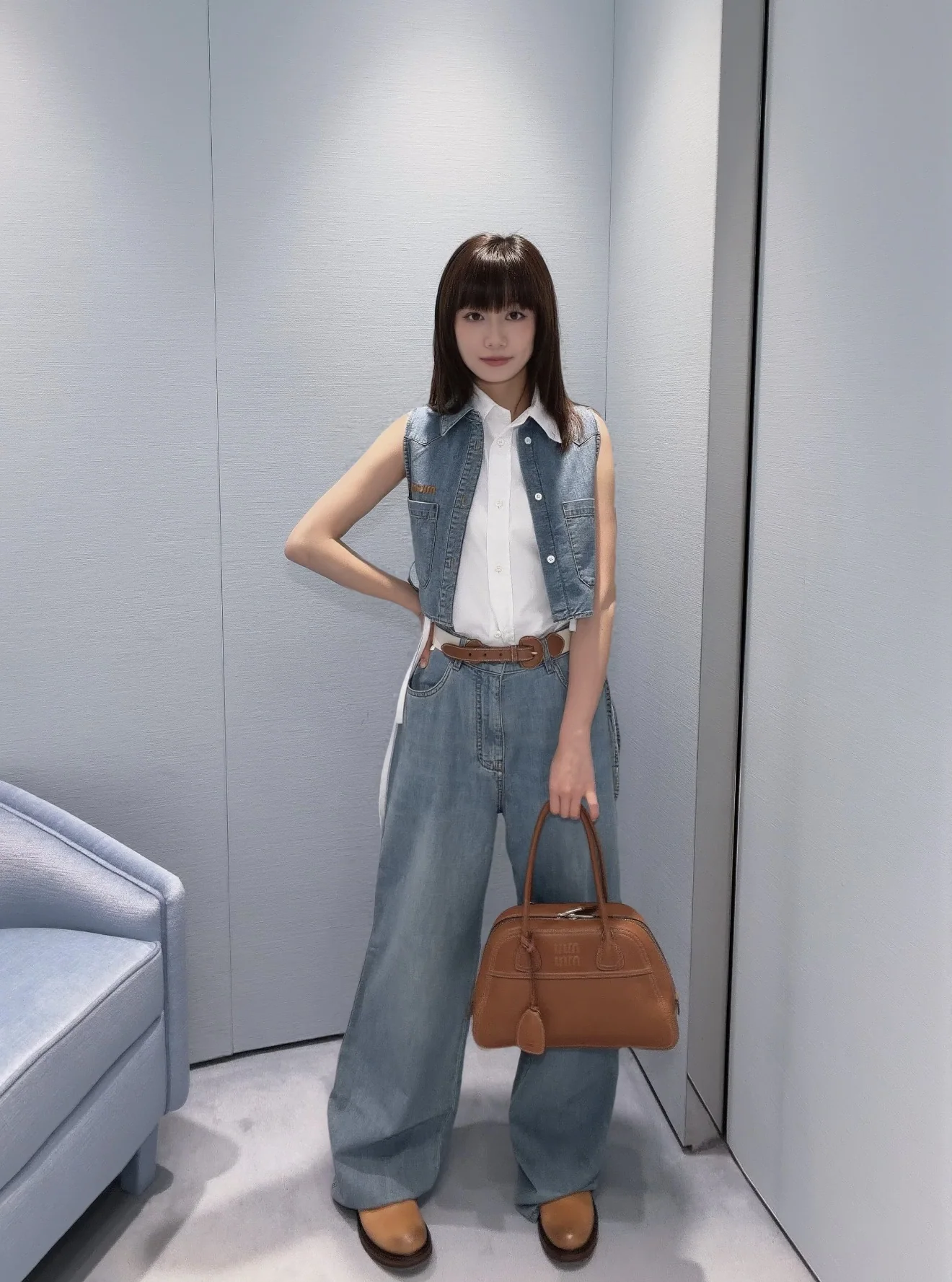 미우미우 데님 베스트 여성 민소매 상세 이미지 3
