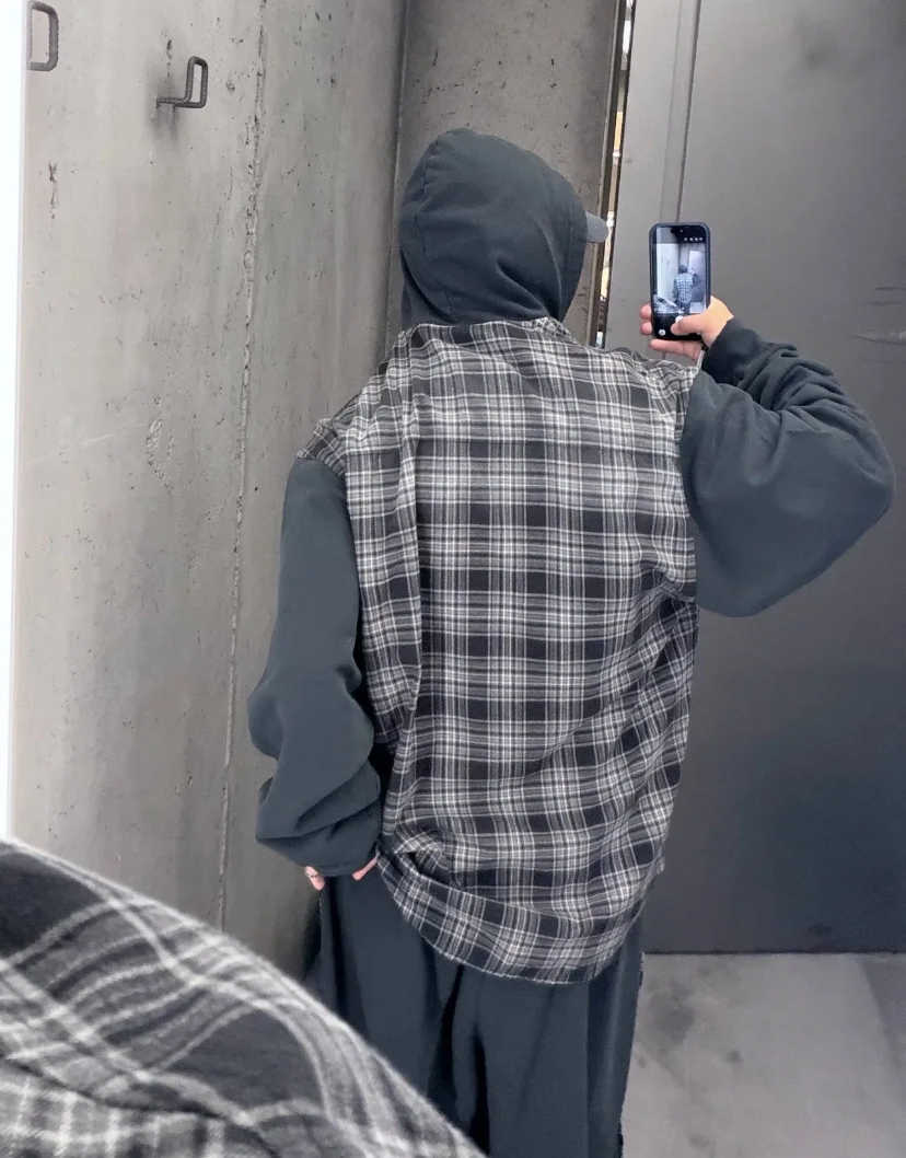 발렌시아가 체크 패치워크 후드 자켓 남성용 상세 이미지 14