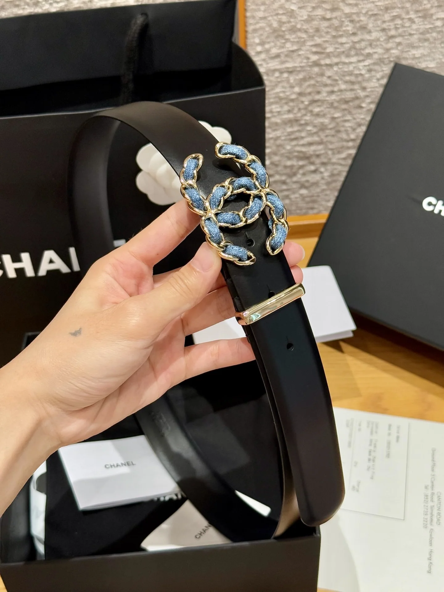 샤넬 더블 C 버클 카프스킨 벨트 174290