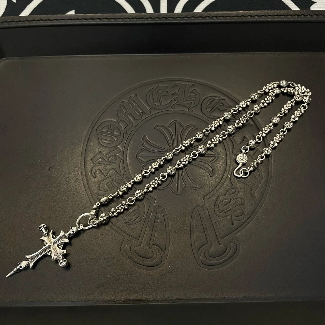 크롬하츠 스컬 십자가 실버 펜던트 목걸이 상세 이미지 4
