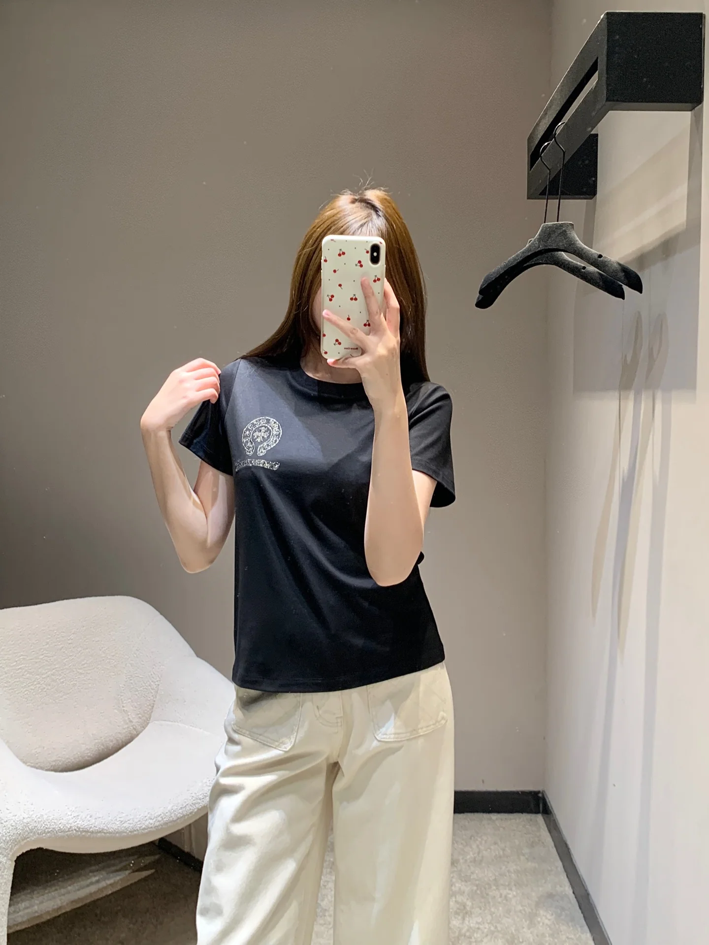 크롬하츠 크루넥 자수 반팔 티셔츠 여성용 26 SS 상세 이미지 1