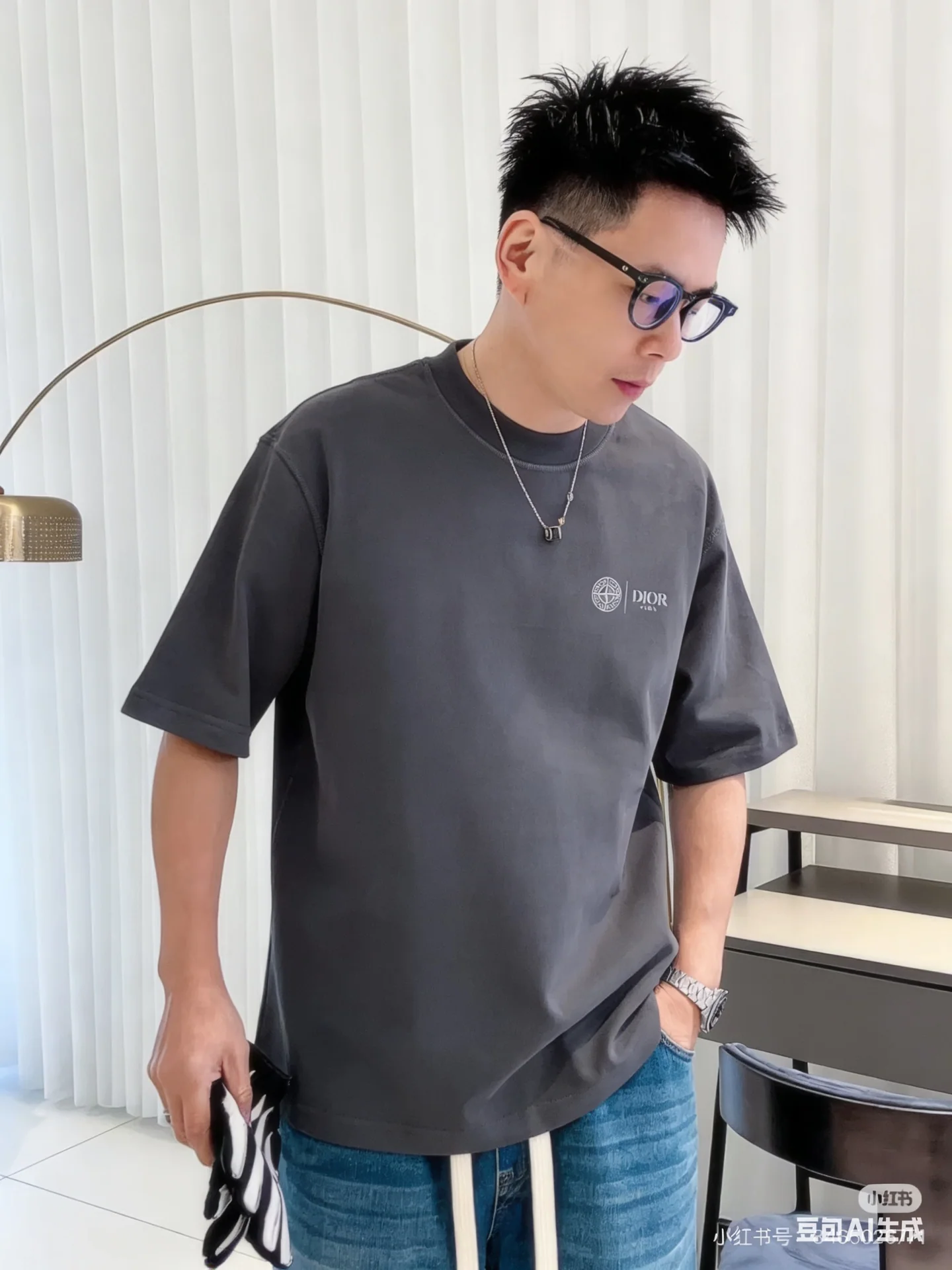 디올 남성 긴 섬유 코튼 반팔 티셔츠 상세 이미지 2