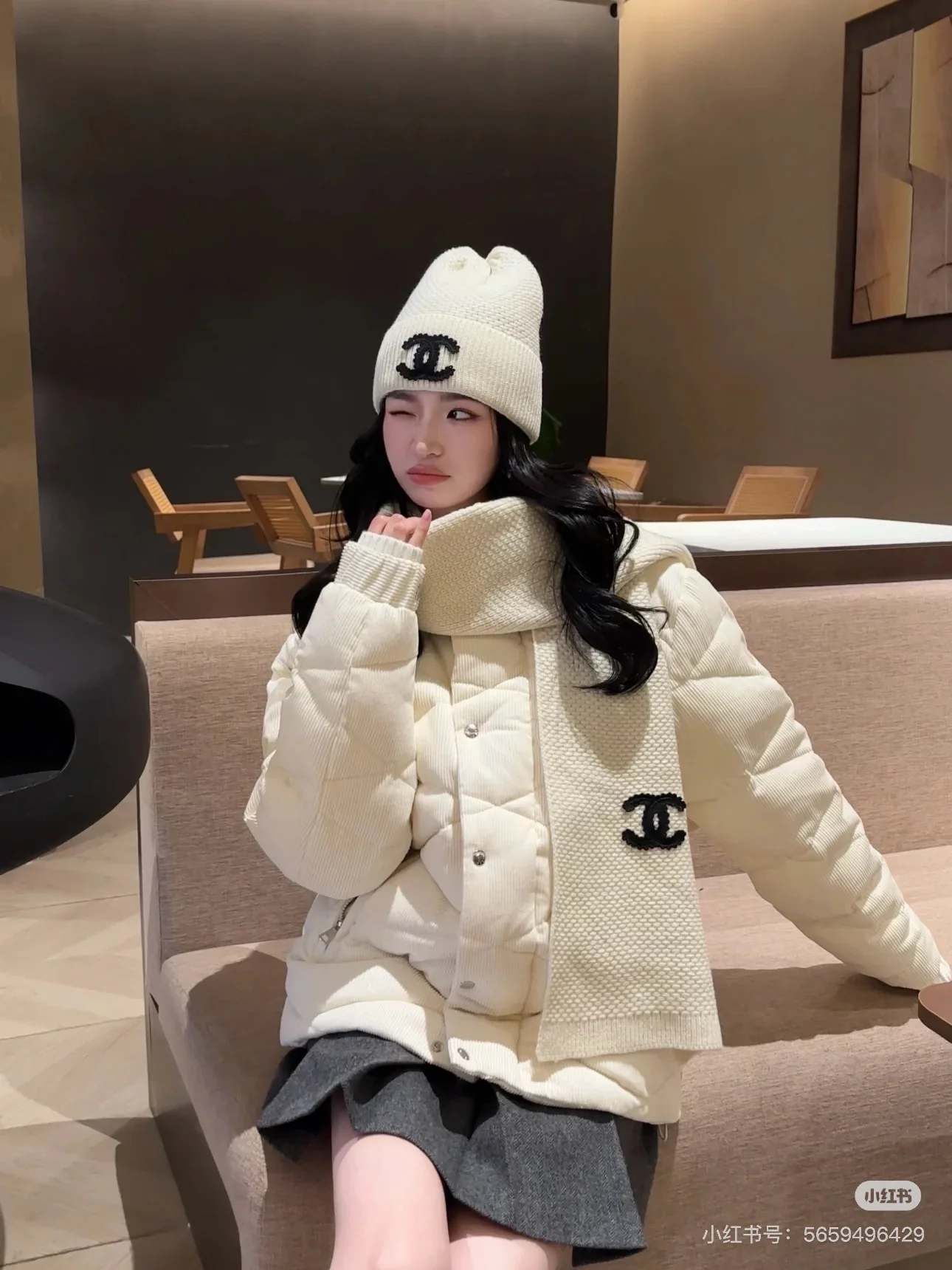 샤넬 더블 C 콘 패턴 니트 비니 상세 이미지 1