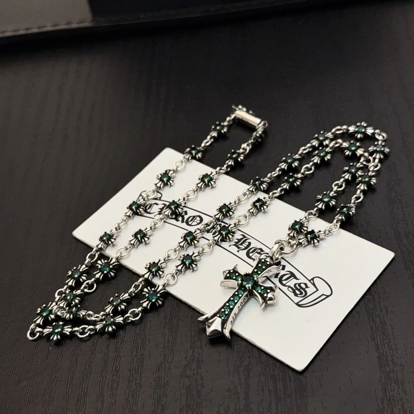 크롬하츠 그린 다이아몬드 크로스 목걸이 상세 이미지 5