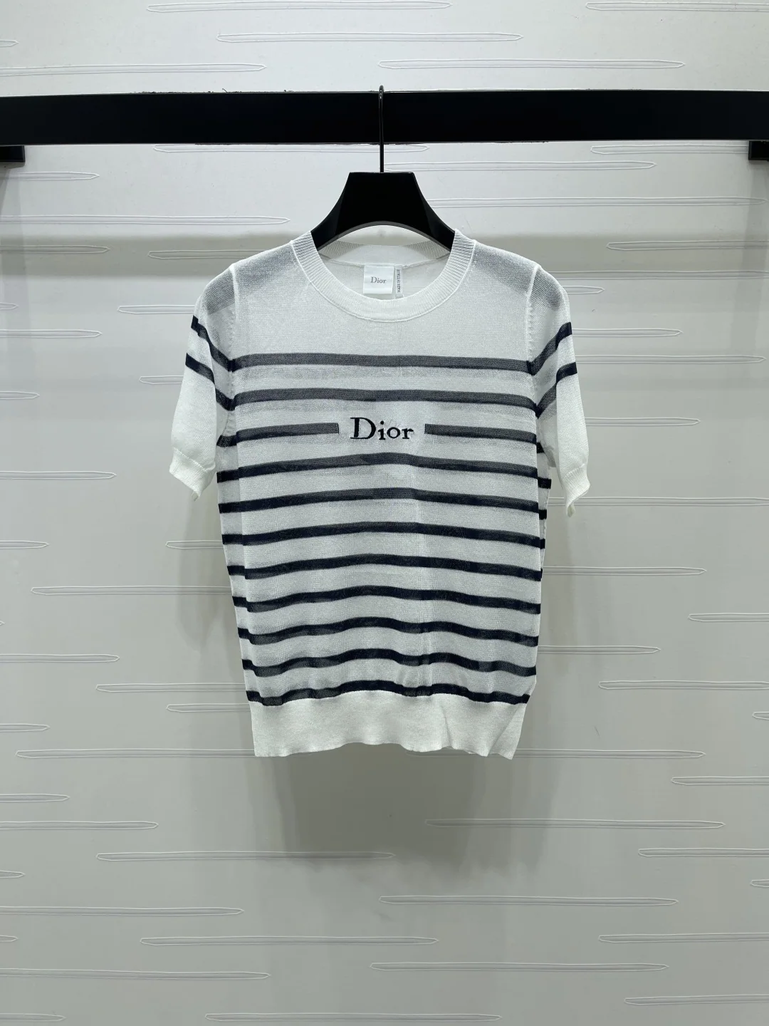 디올 스트라이프 실크 울 혼방 반팔 셔츠 상세 이미지 2