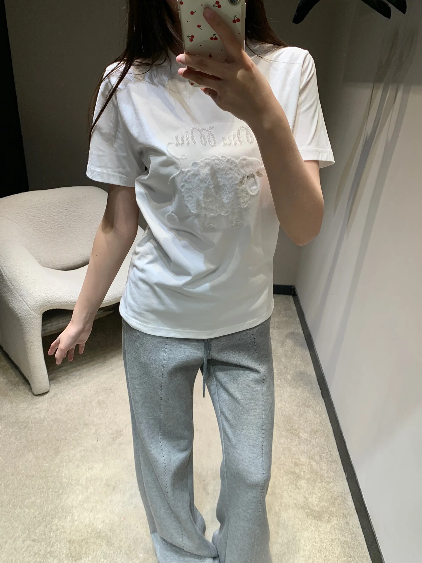 미우미우 레터 자수 반팔 티셔츠 26 SS 상세 이미지 2