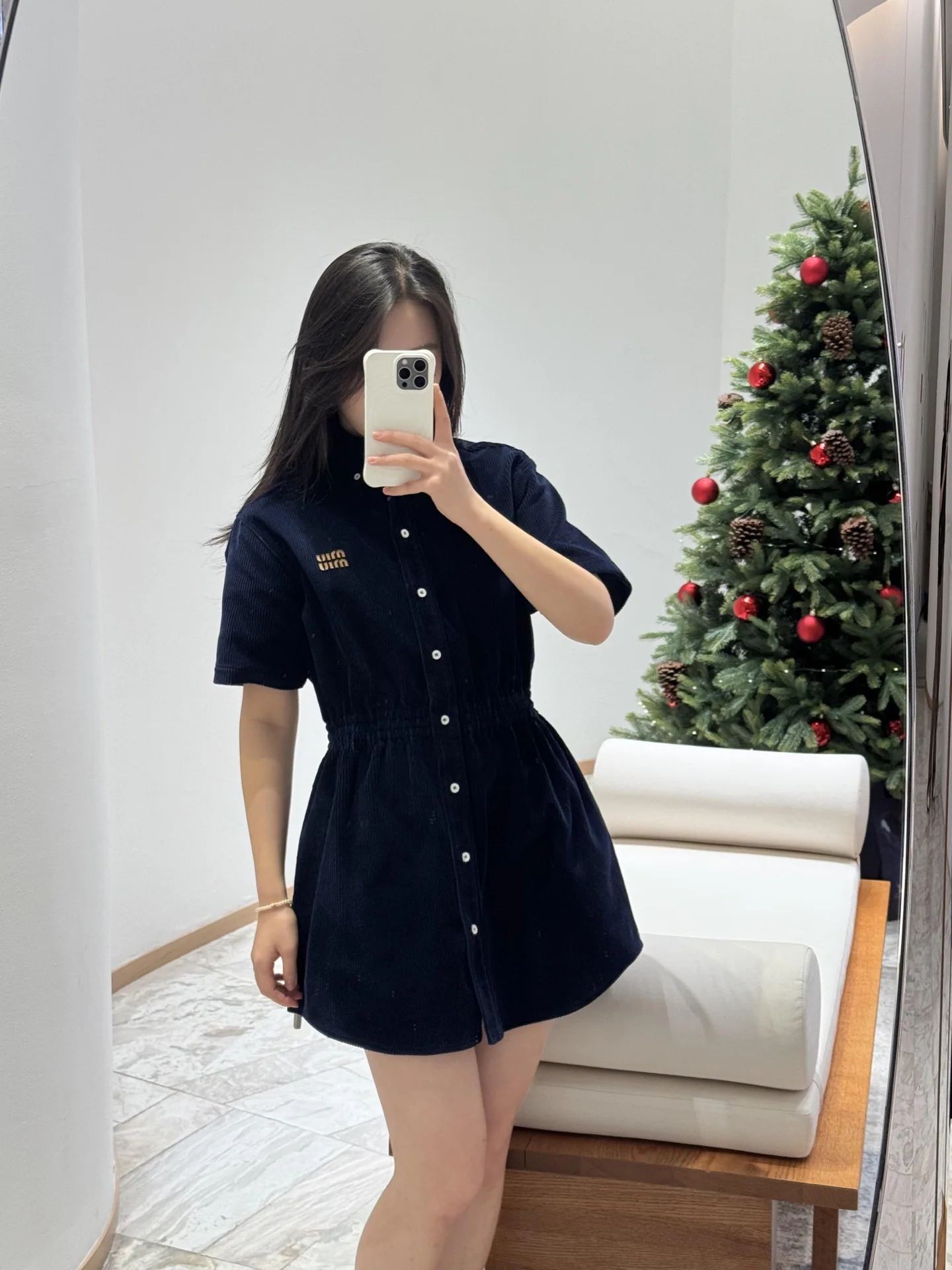 미우미우 코듀로이 반소매 원피스 26 SS 상세 이미지 1