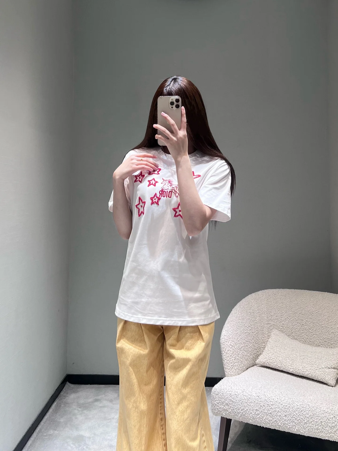 디올 별과 유니콘 자수 여성 반팔 티셔츠 상세 이미지 3