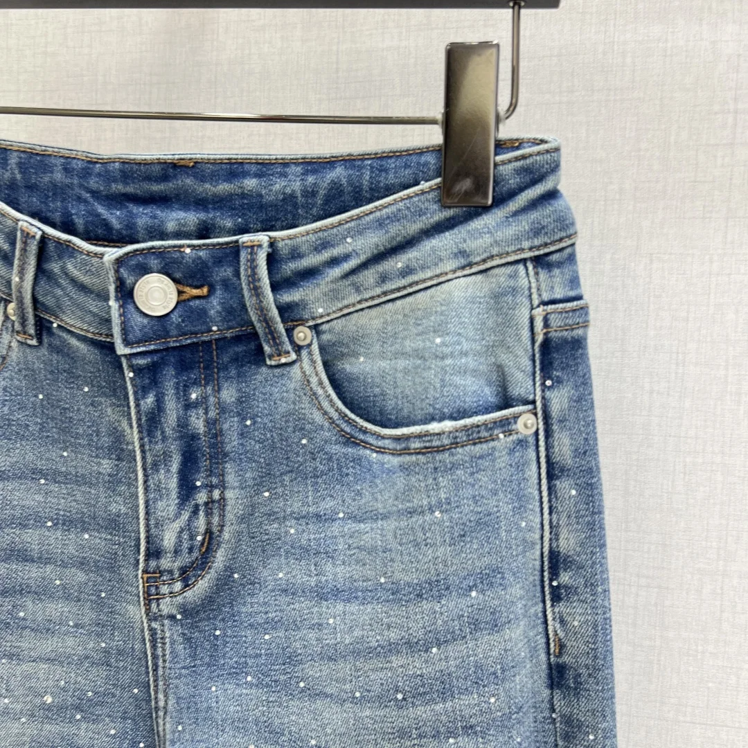 샤넬 라인스톤 장식 하이웨이스트 플레어 바지 상세 이미지 3