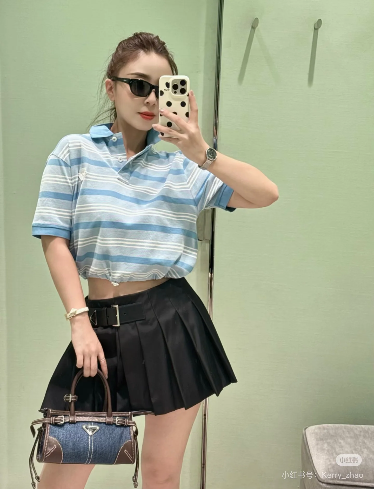 프라다 스트라이프 카라 반팔 티셔츠 상세 이미지 5