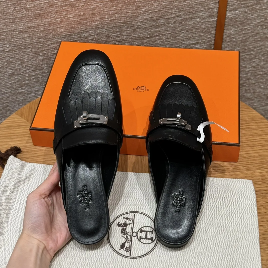 에르메스 188 온스 뮬 블랙 슬립온 신발 8542 상세 이미지 3