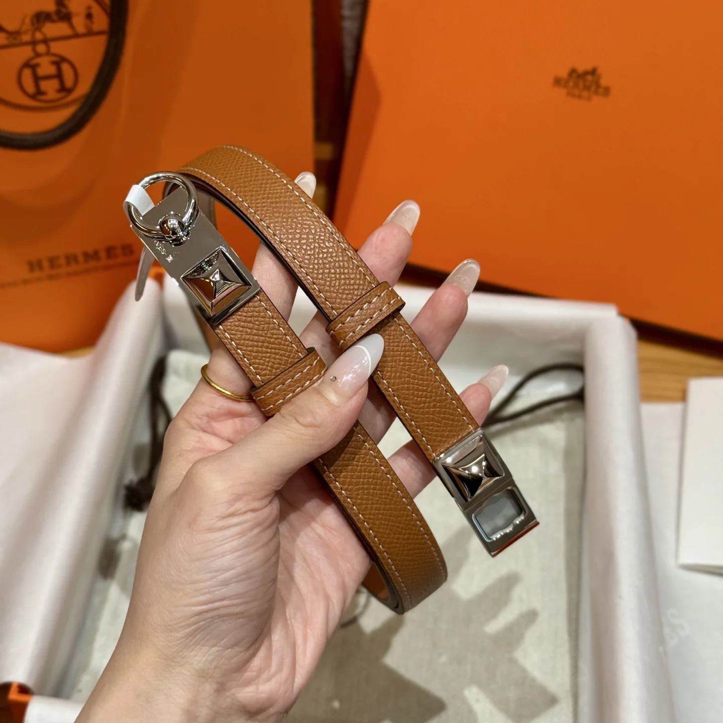 에르메스 앱송 카프스킨 금장 켈리 버클 벨트 상세 이미지 2