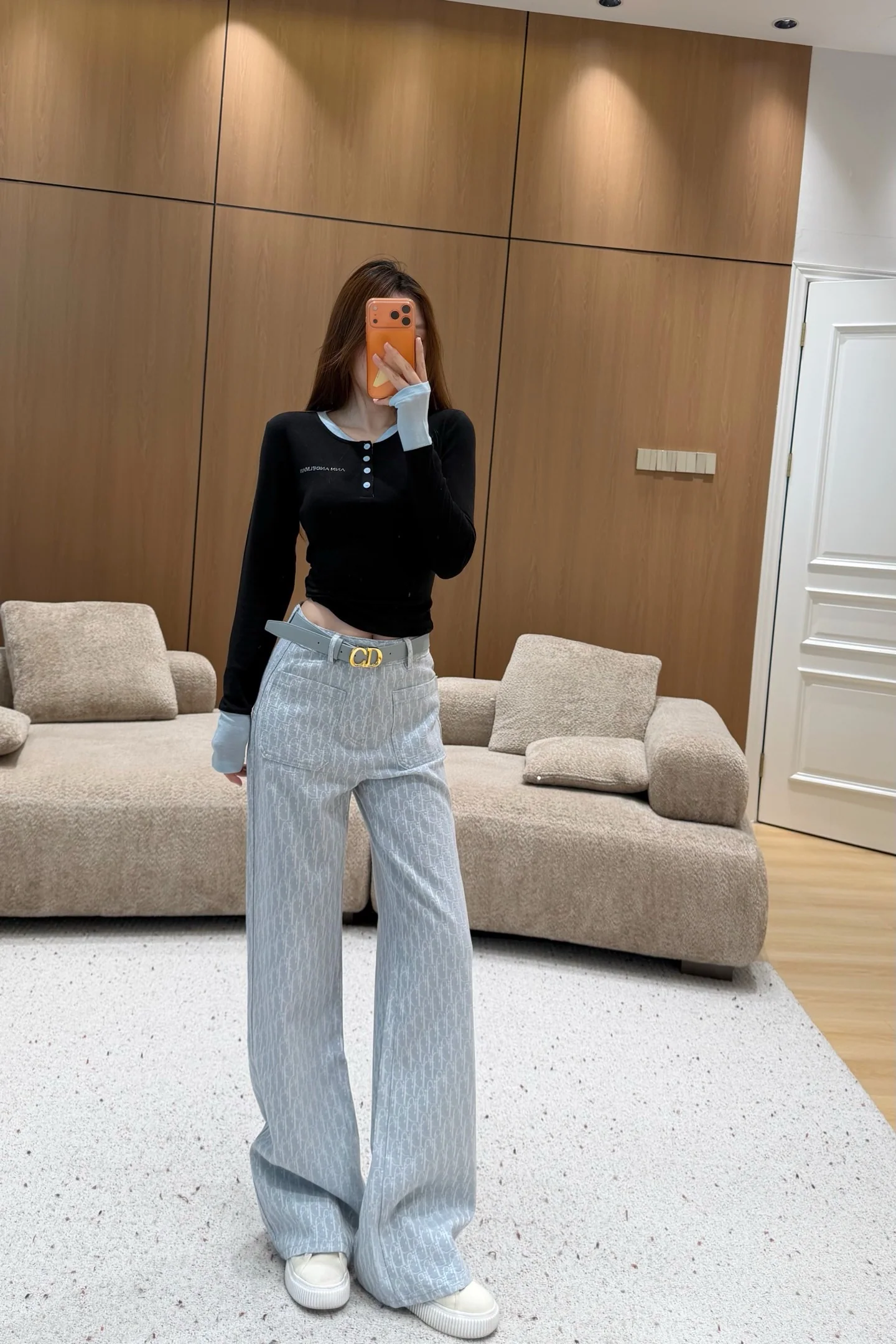 디올 자카드 레터 데님 스트레이트 레그 바지 156322