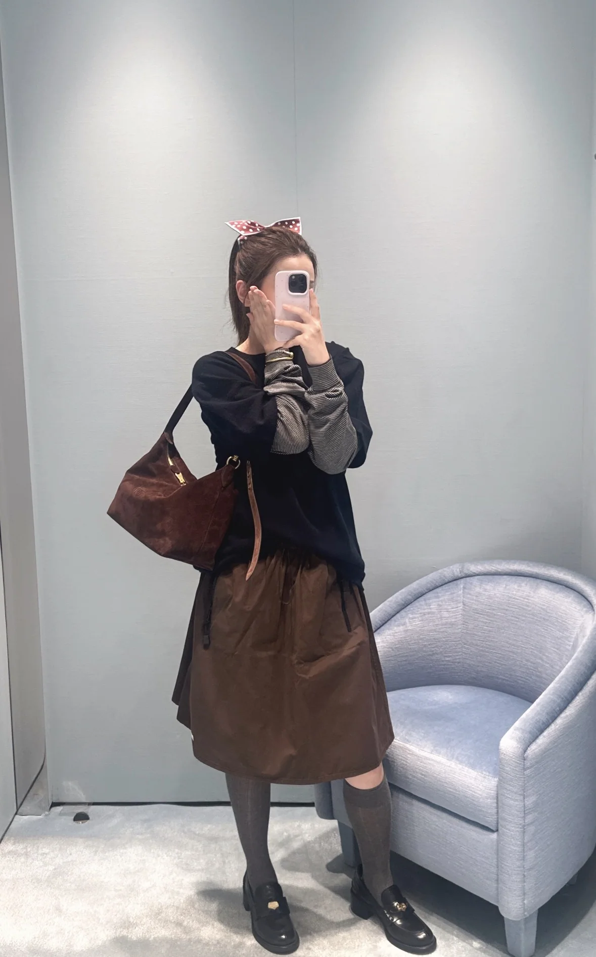 미우미우 다크브라운 워크웨어 스커트 상세 이미지 3
