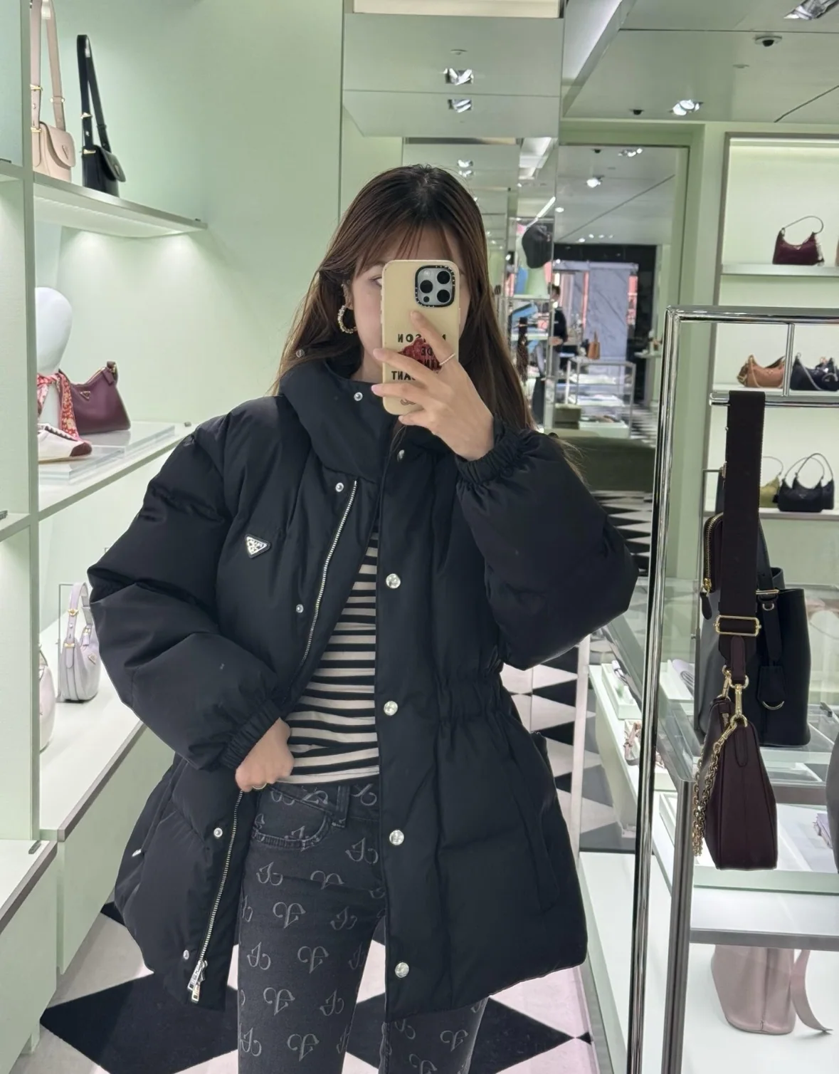 프라다 허리 벨트 여성 코튼 패딩 코트 상세 이미지 7