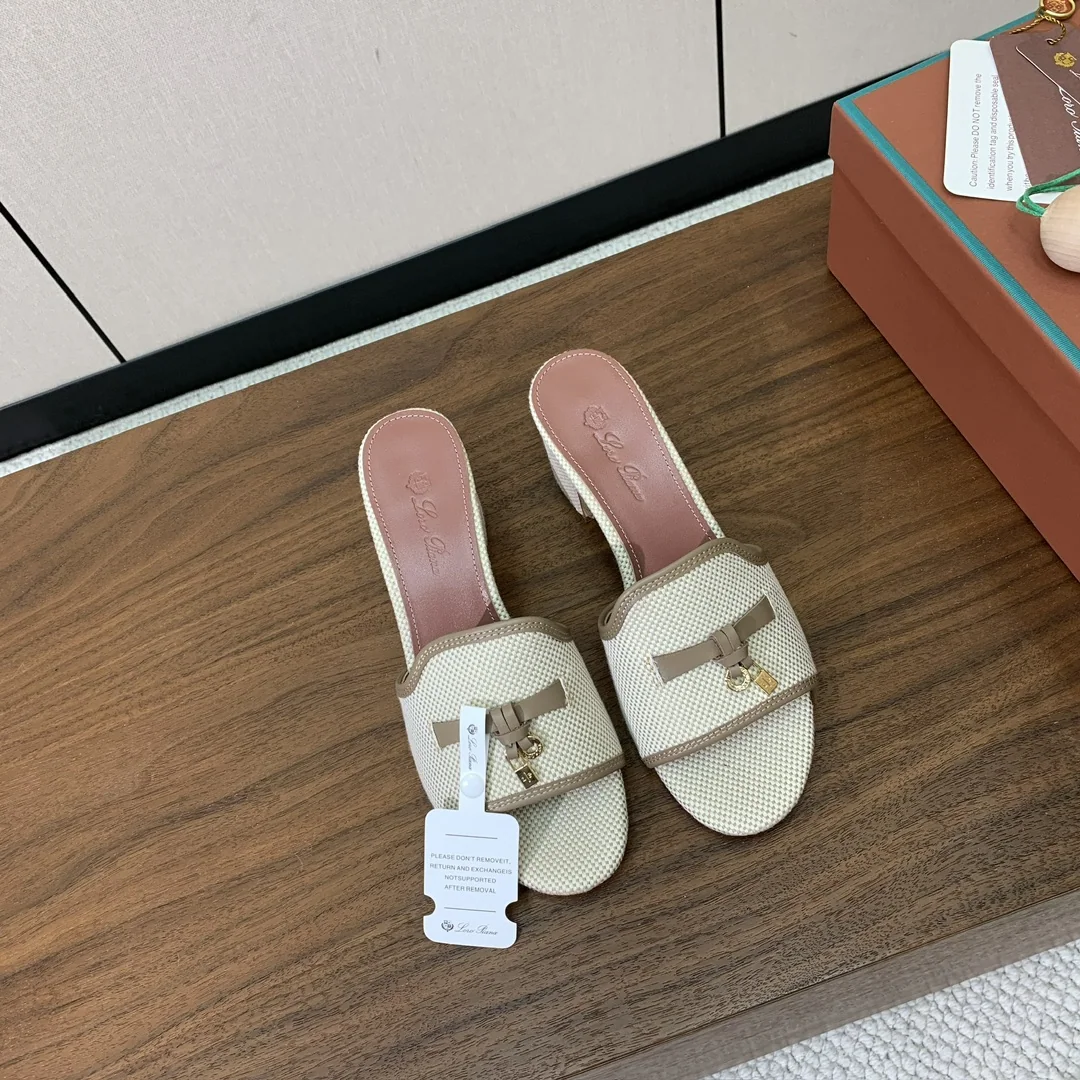 로로피아나 컬러 블록 미드힐 뮬 샌들 상세 이미지 3
