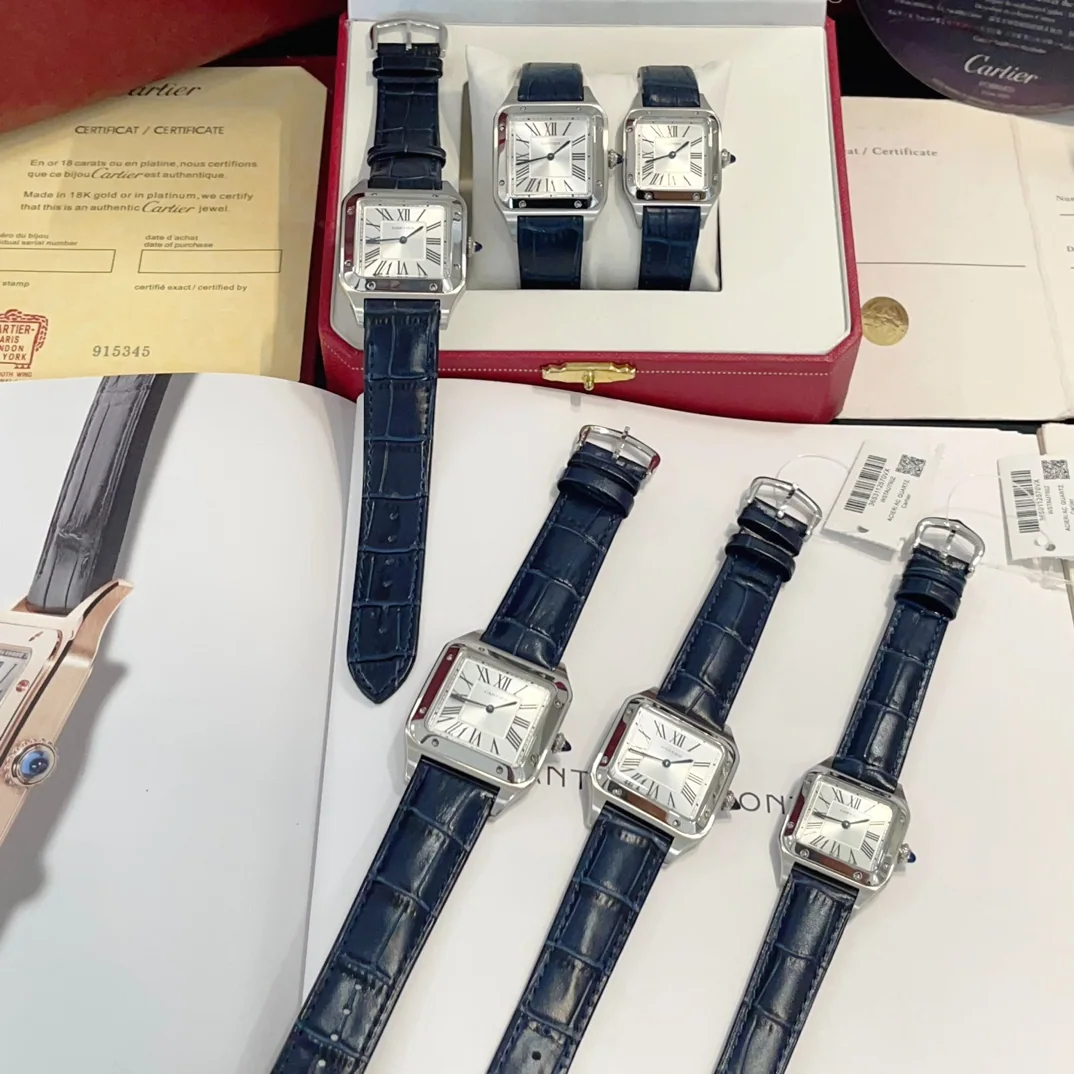 까르띠에 산토스 사파이어 글라스 블루 스틸밴드 가죽스트랩 스몰 미디움 레플리카 42757 Cartier 상세 이미지 4