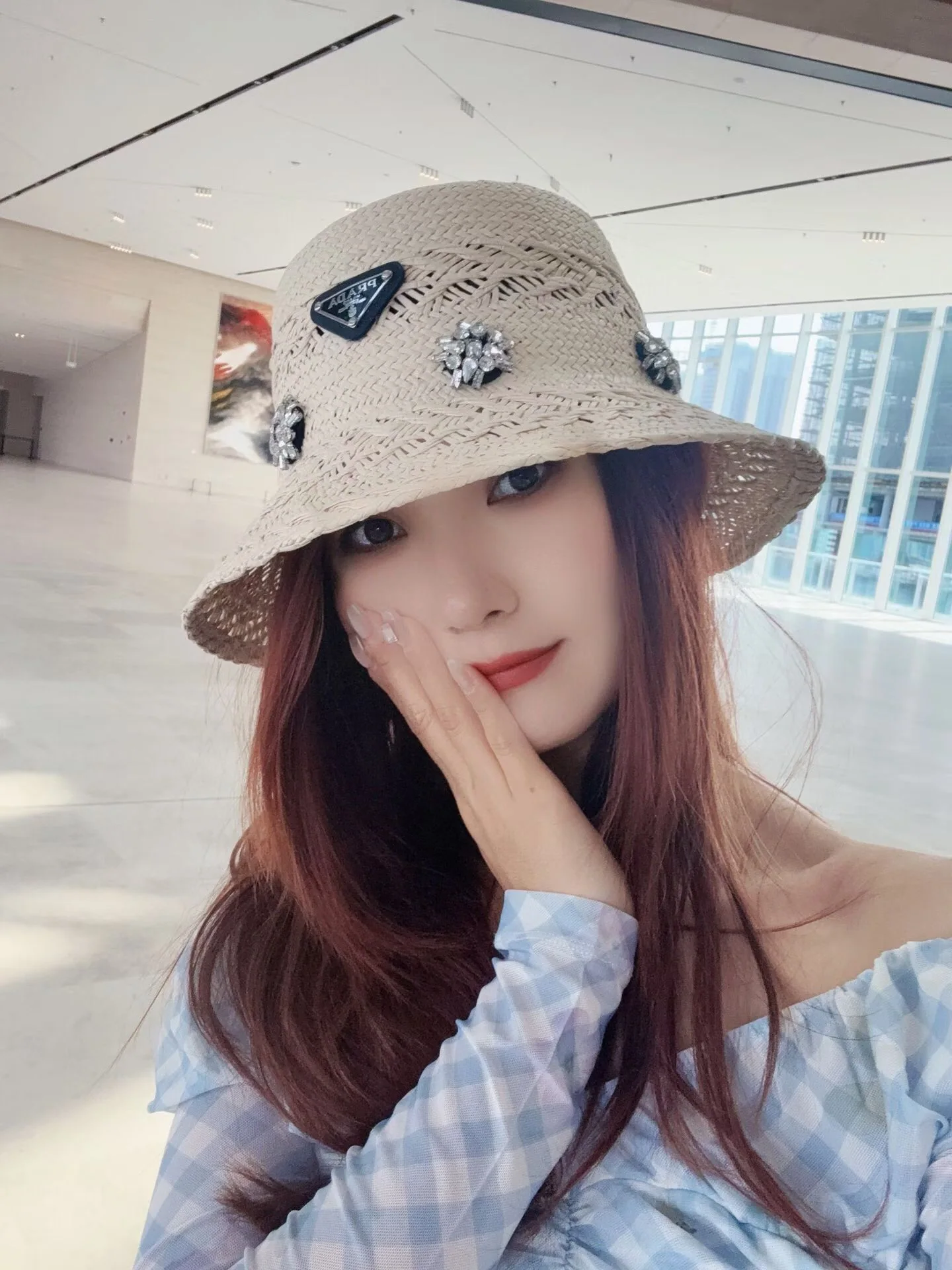 프라다 라피아 시스루 밀짚모자 상세 이미지 1