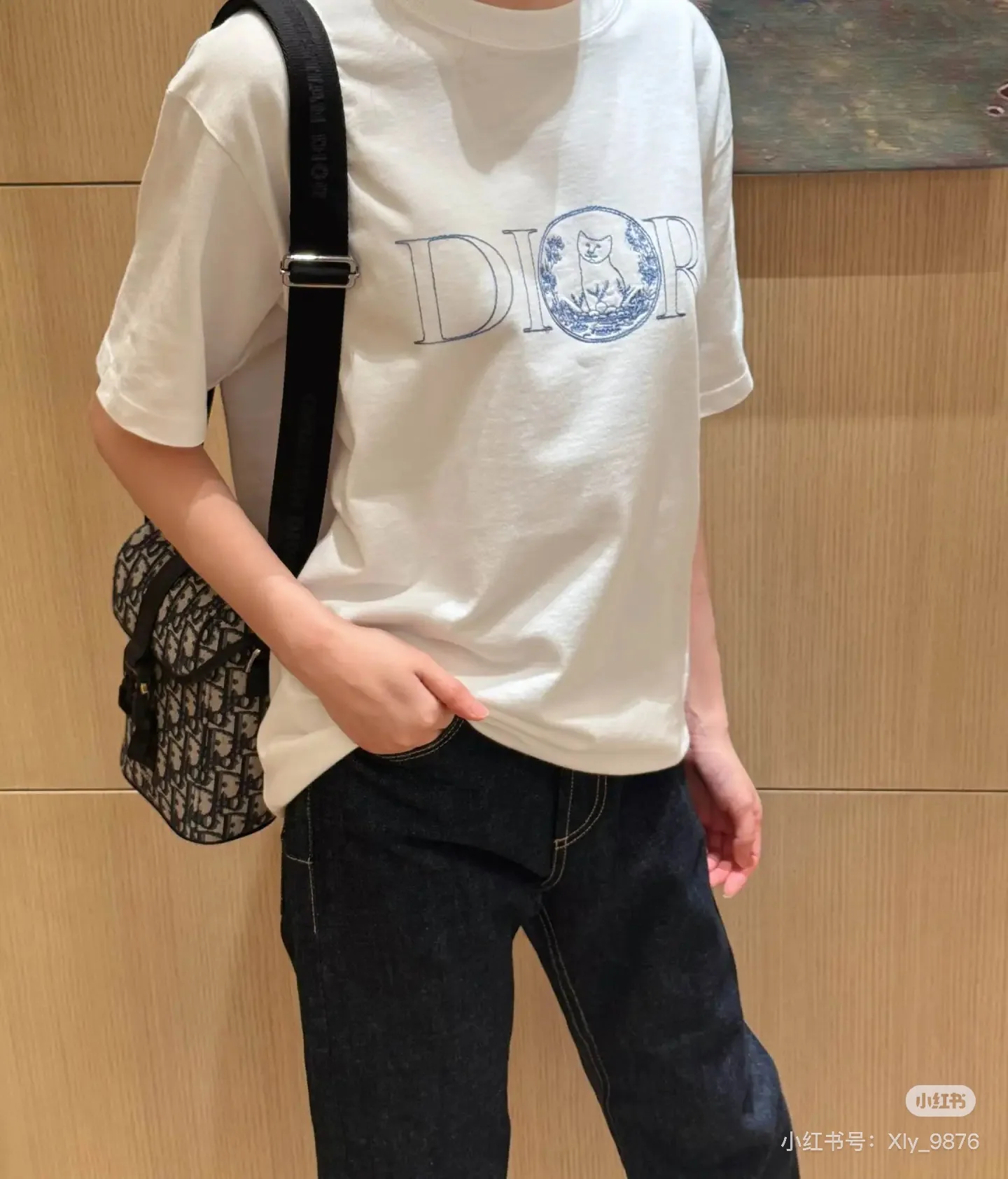 디올 고양이 무늬 여성 반팔셔츠 상세 이미지 2