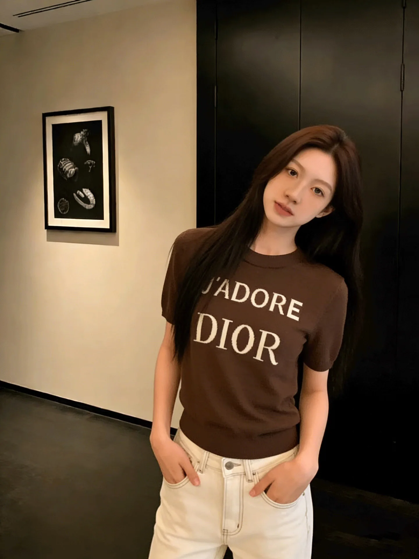 디올 플라워 프린트 니트 반팔 티셔츠 상세 이미지 3