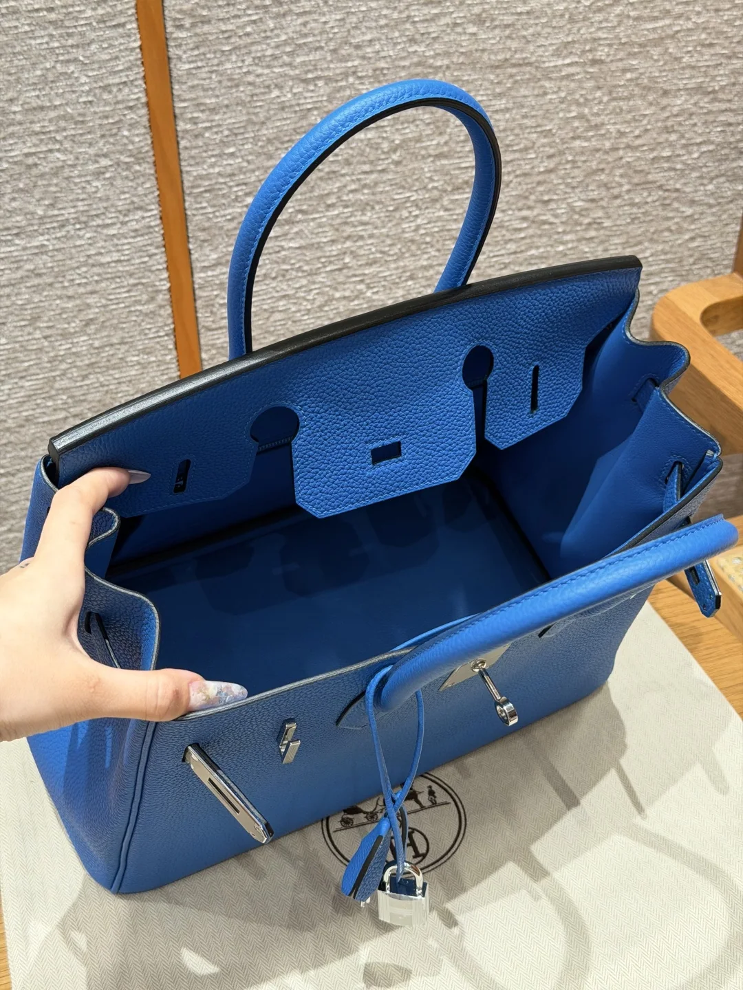 에르메스 버킨 30 블루 브리스풀 토고 가죽 가방 상세 이미지 6