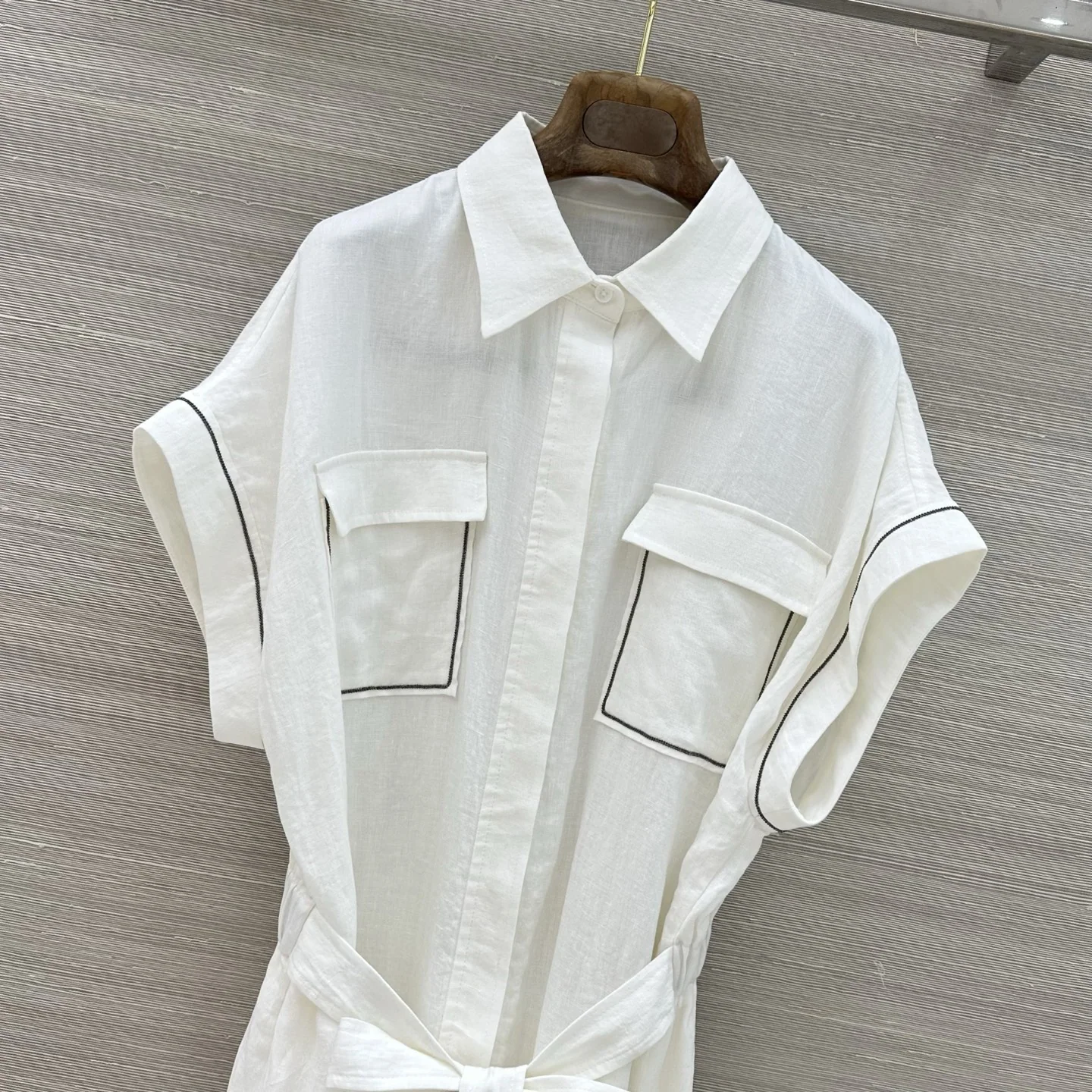 로로피아나 포켓 체인 린넨 허리 조임 여성 원피스 상세 이미지 2