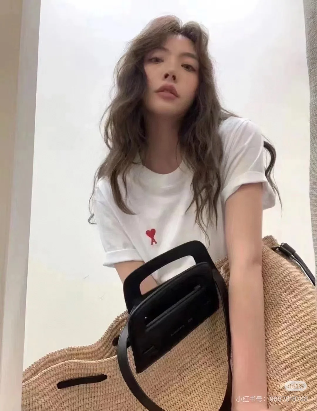 아미 하트 자수 린넨 반팔 티셔츠 상세 이미지 6