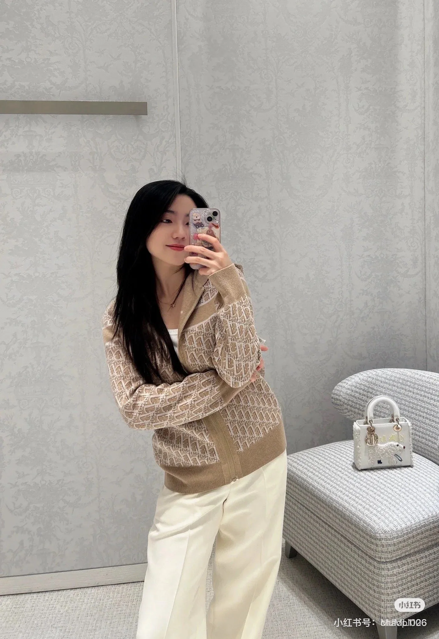 디올 스트라이프 후드 울 코트 팬츠 세트 상세 이미지 4