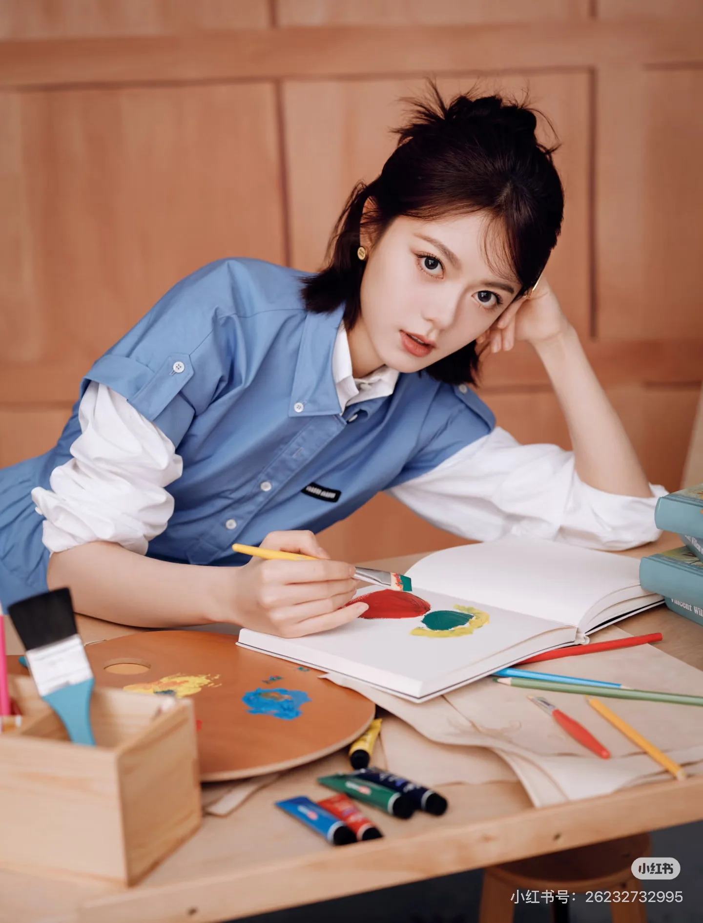 미우미우 컬러 블록 레이어드 셔츠 원피스 상세 이미지 3