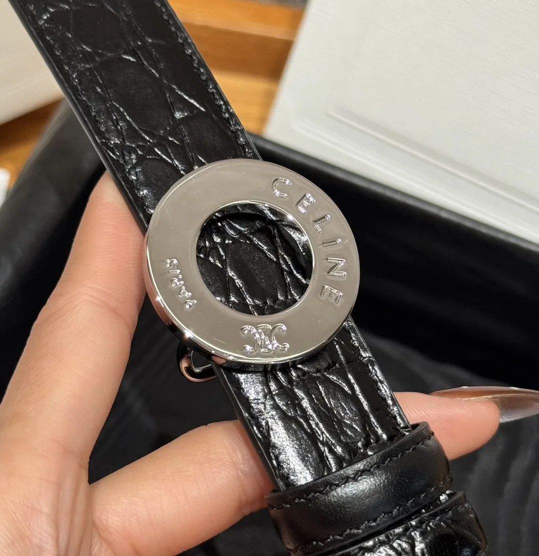 셀린느 DISC 실버 버클 25mm 양면 가죽 벨트 상세 이미지 7