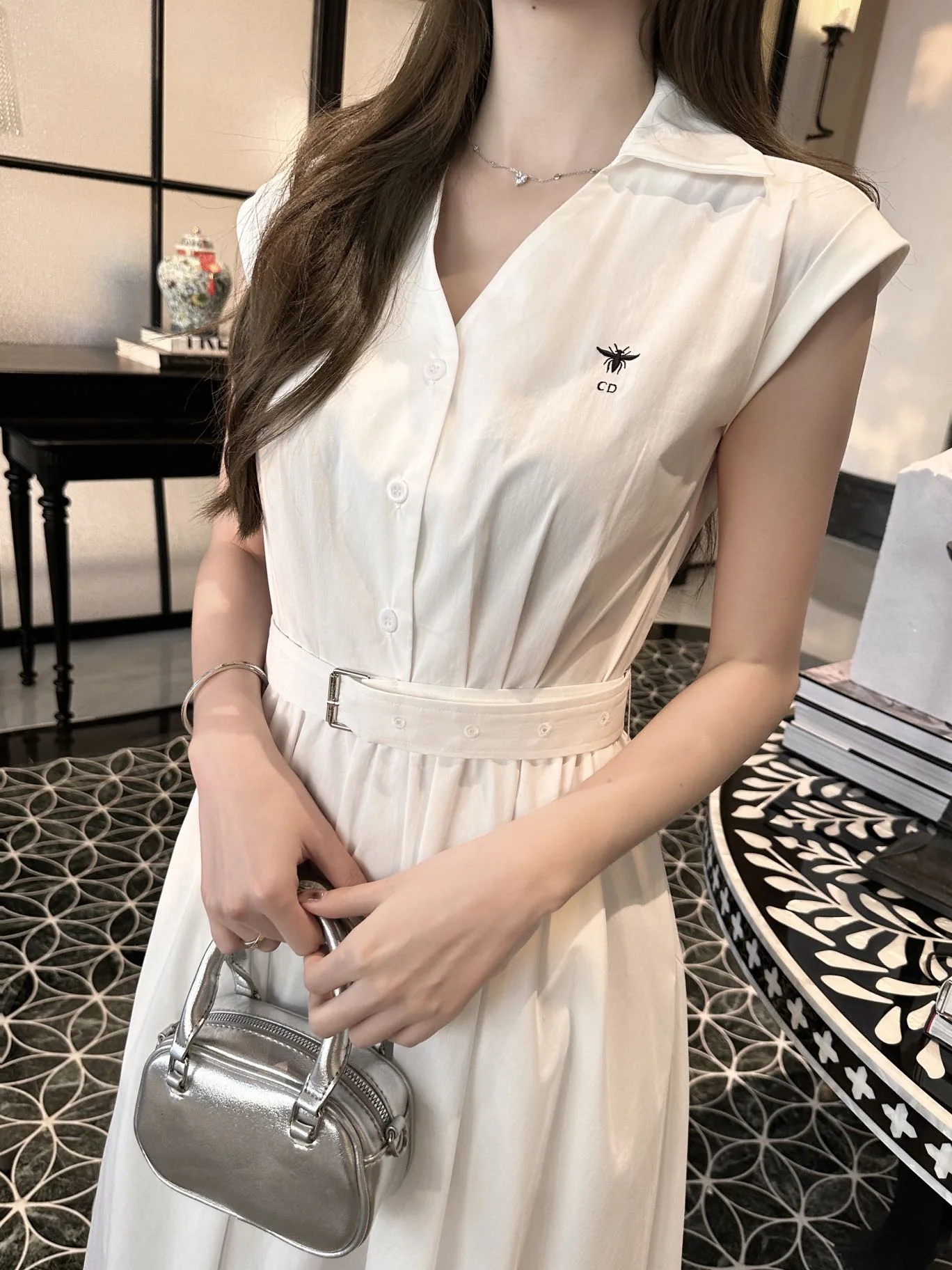 디올 벨트 카라 코튼 원피스 상세 이미지 2