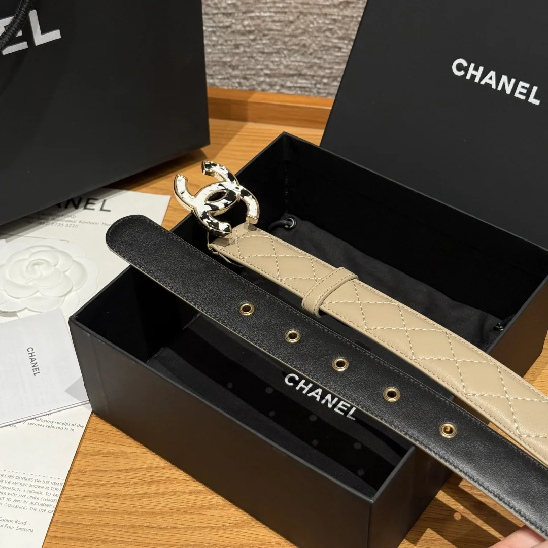 샤넬 더블 C 메탈 로고 램스킨 벨트 상세 이미지 6