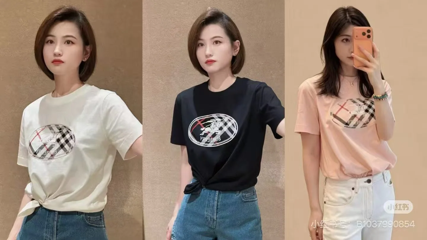 버버리 자수 체크 크루넥 반팔 티셔츠 2026 SS 상세 이미지 1