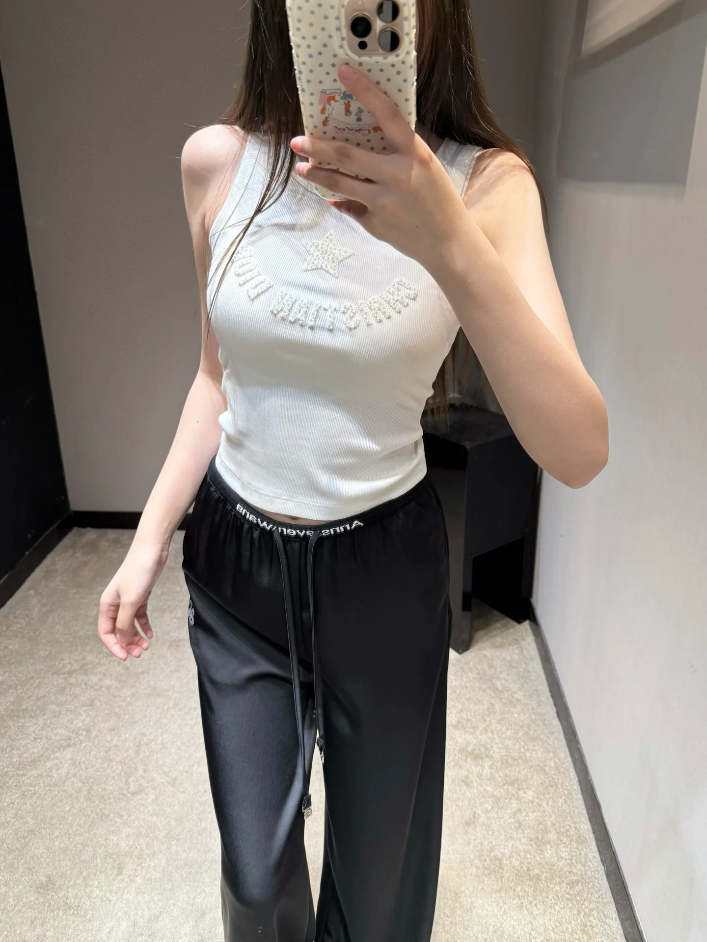 디올 비즈 별 장식 여성 반팔 티셔츠 상세 이미지 1