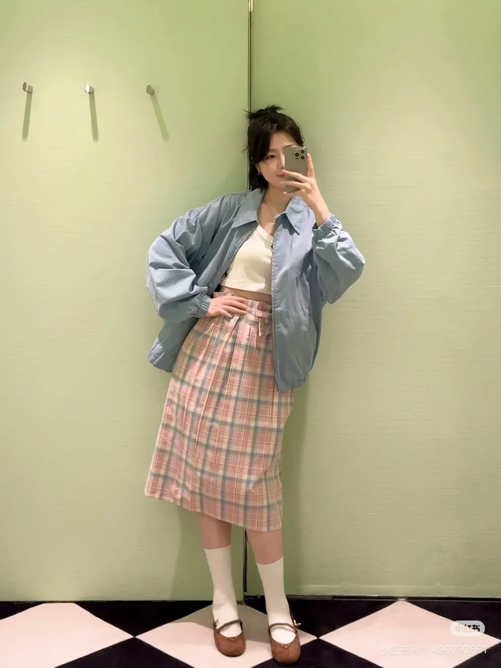 프라다 꽃무늬 체크 튤립 미디 스커트 25 SS 상세 이미지 9