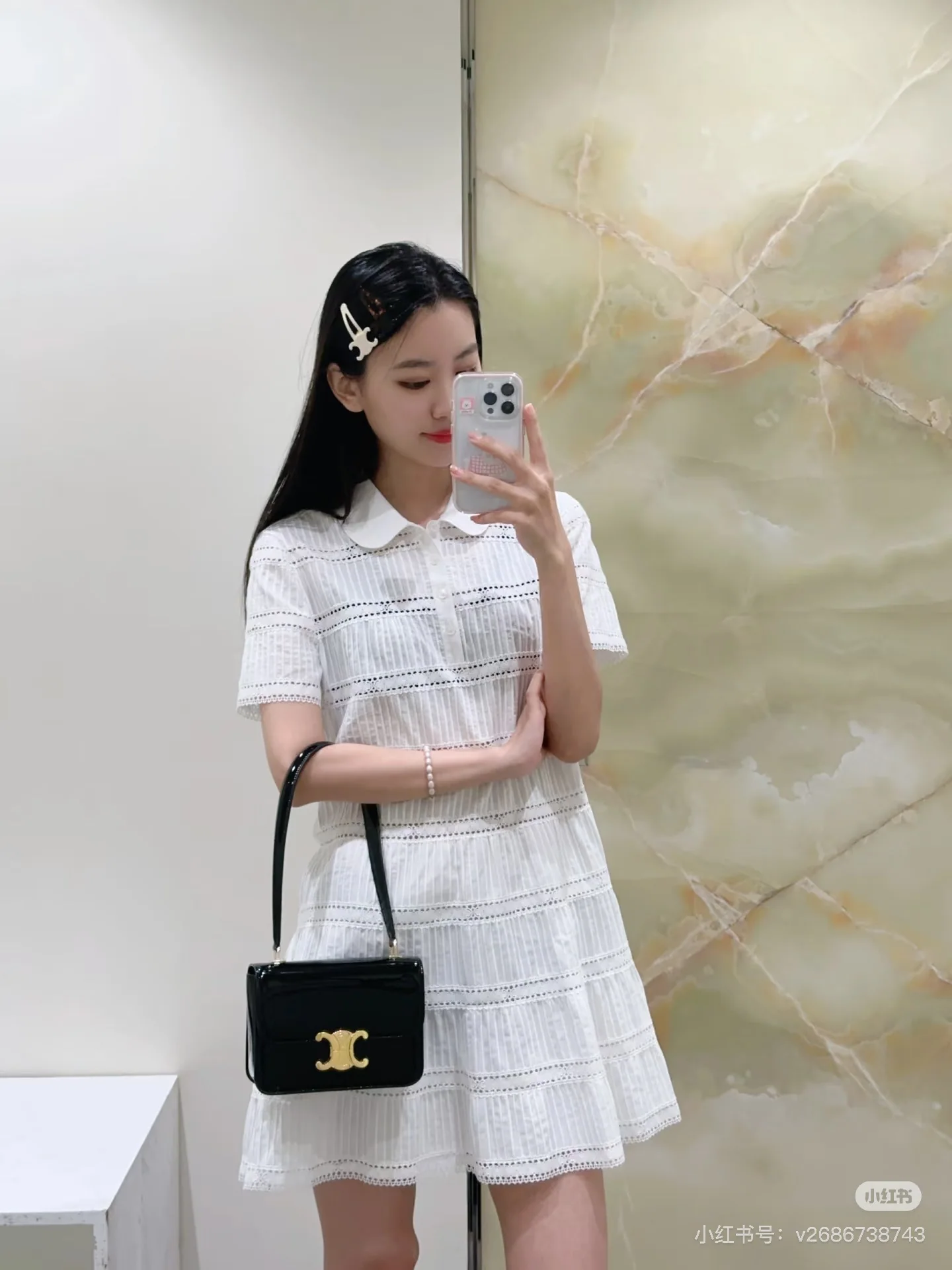 셀린느 레이스 펀칭 패치워크 반팔 원피스 25 SS 상세 이미지 6