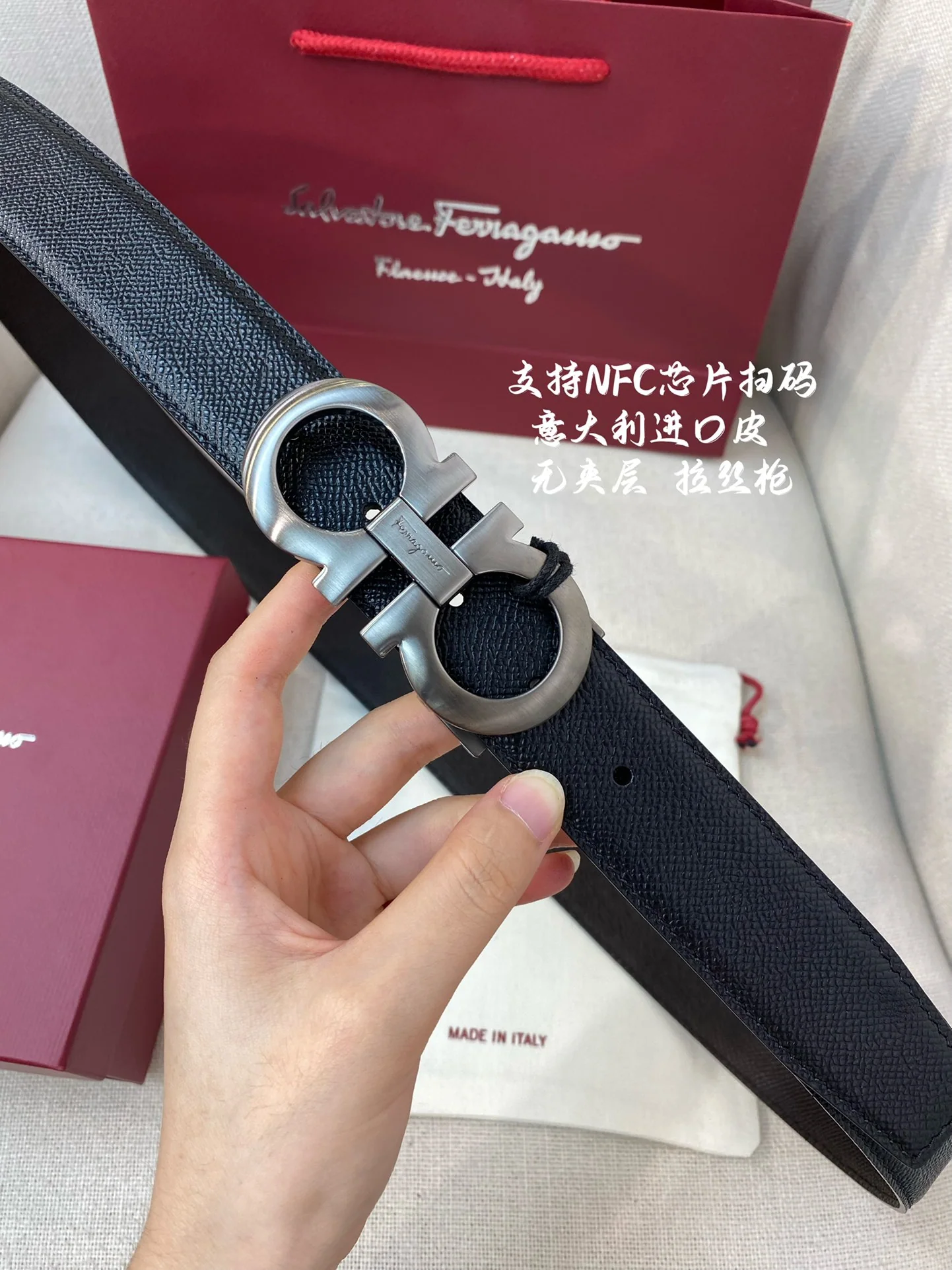 페레가모 천연 가죽 벨트 3.5 CM202500320 상세 이미지 3