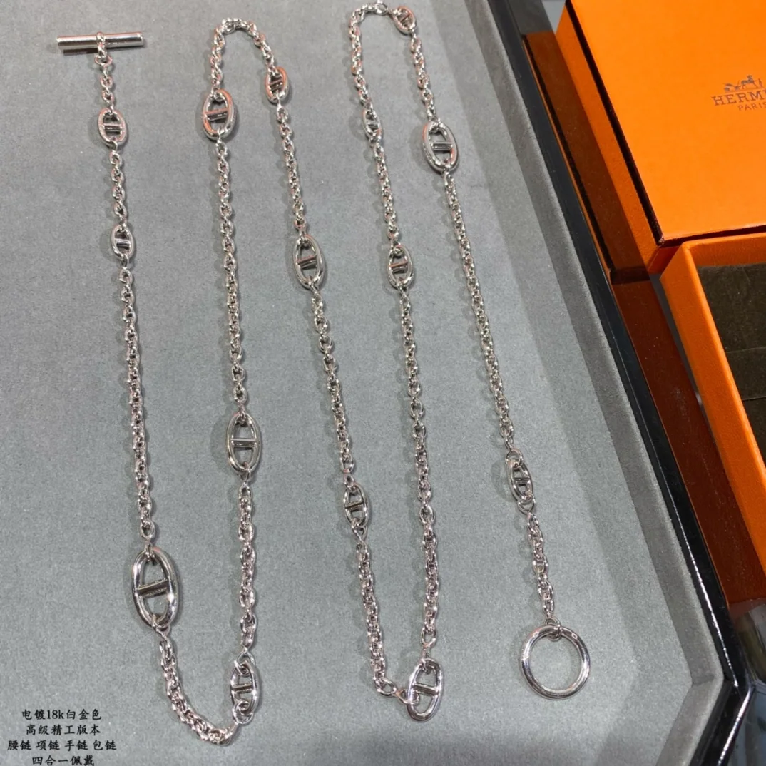에르메스 피그노즈 18 K 화이트 골드 도금 허리 체인 목걸이 상세 이미지 7
